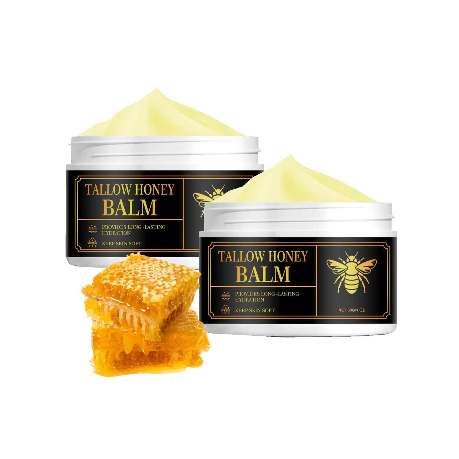 Organic Beef Tallow & Raw Honey Face Balm - Natural Moisturizing Cream for Soft, Smooth Skin - Tallow Face Moisturizer & Skin Care Treatment - Perfect for Dry Skin, Eczema & Nighttime Hydration (2-Pack)