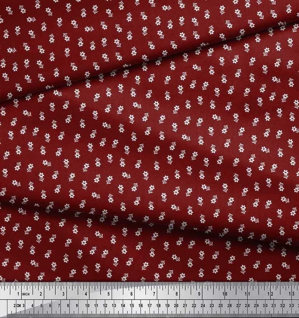 Soimoi 100% Cotton Jersey Fabric - Red Leaves & Floral Print - 58