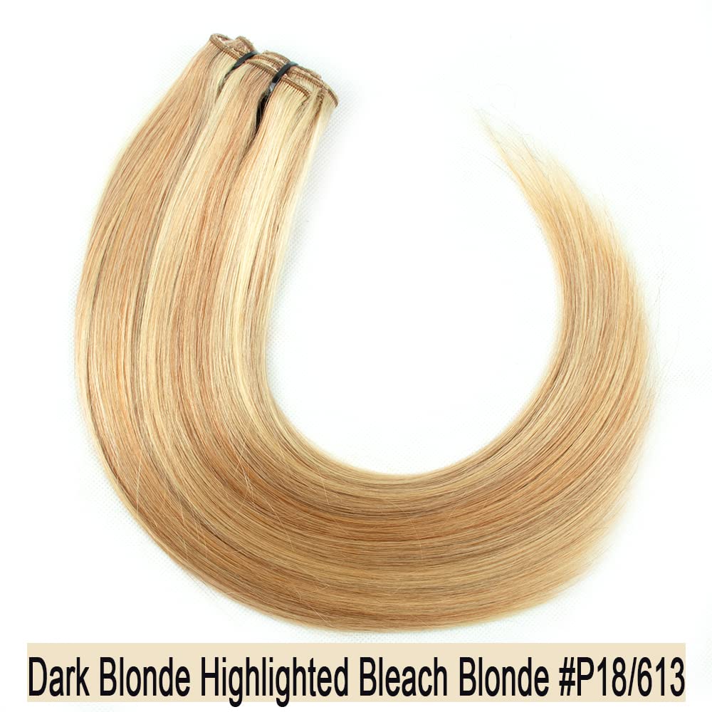 8pcs Brazilian Remy Human Hair Clip in Extensions 24 Inch Straight - Real Human Hair 120g Dark Blonde Highlighted Bleach Blonde #P18/613 for Women | Perfect for Daily Styling, Parties & Special Occasions