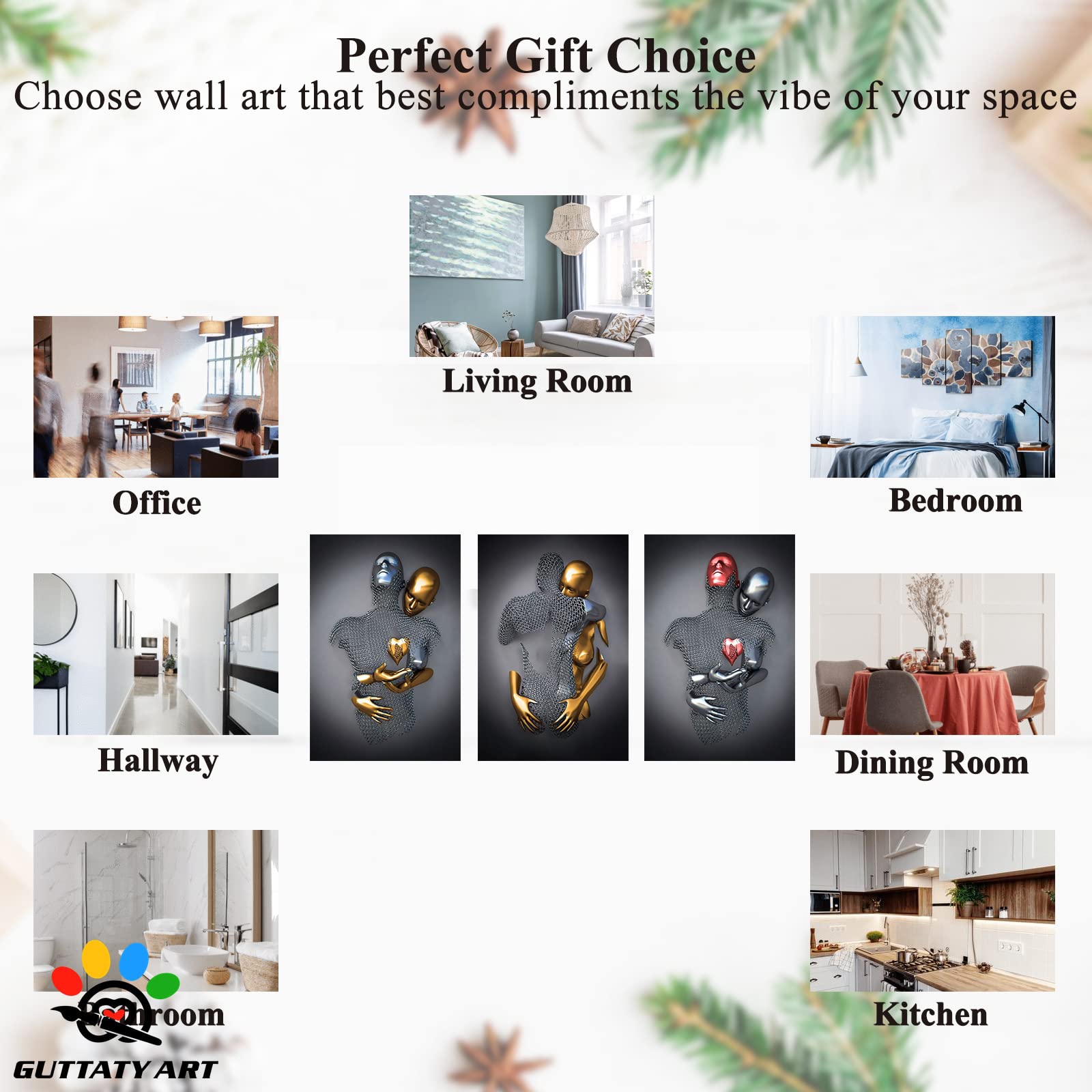 3D Metal Heart Wall Art Set - Silver Gray Love Canvas Decor for Living Room & Bedroom - Modern Romantic Wall Hanging for Couples - Valentine's Day Gift - 24
