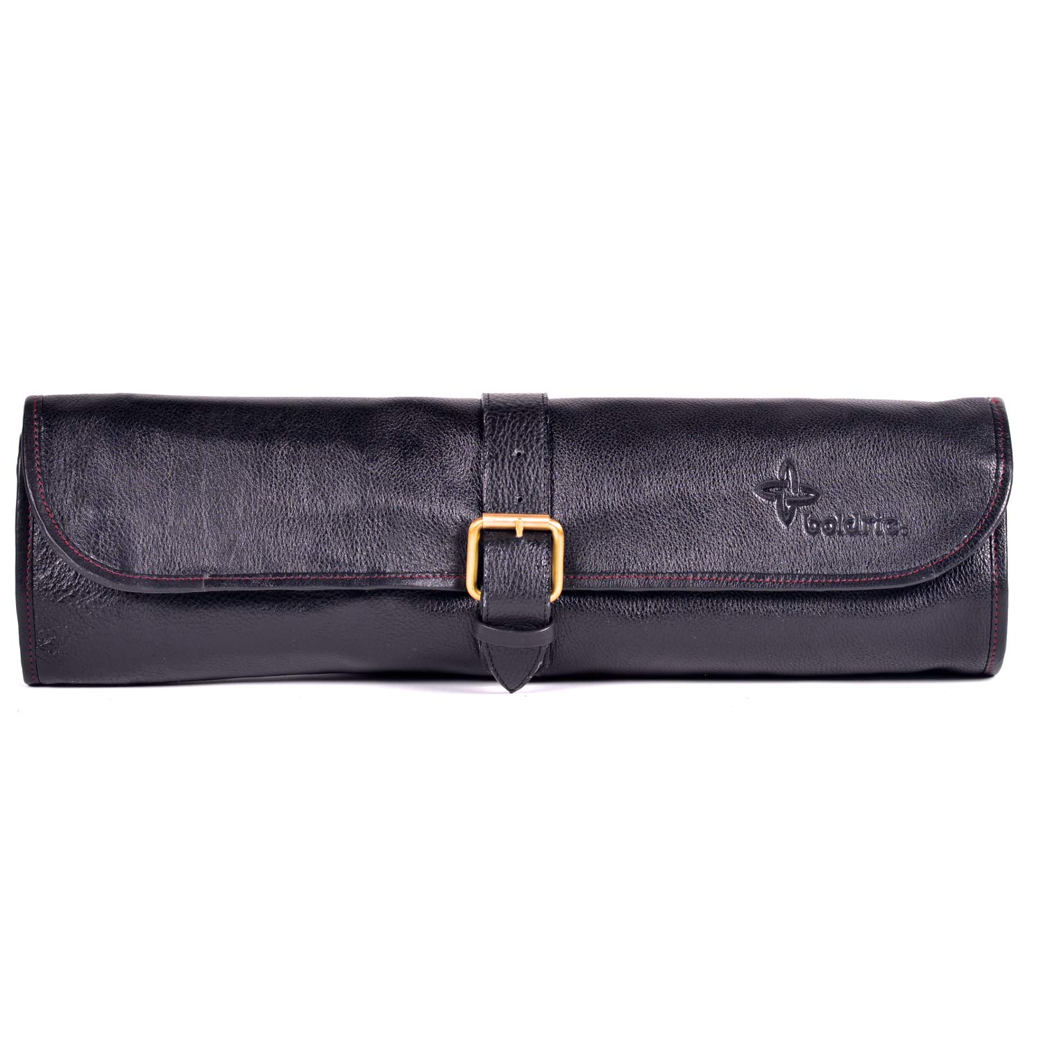 Boldric Black Leather 8-Slot Knife Roll with Buckle Closure | Professional Chef Knife Organizer for Kitchen, Camping & Outdoor Cooking