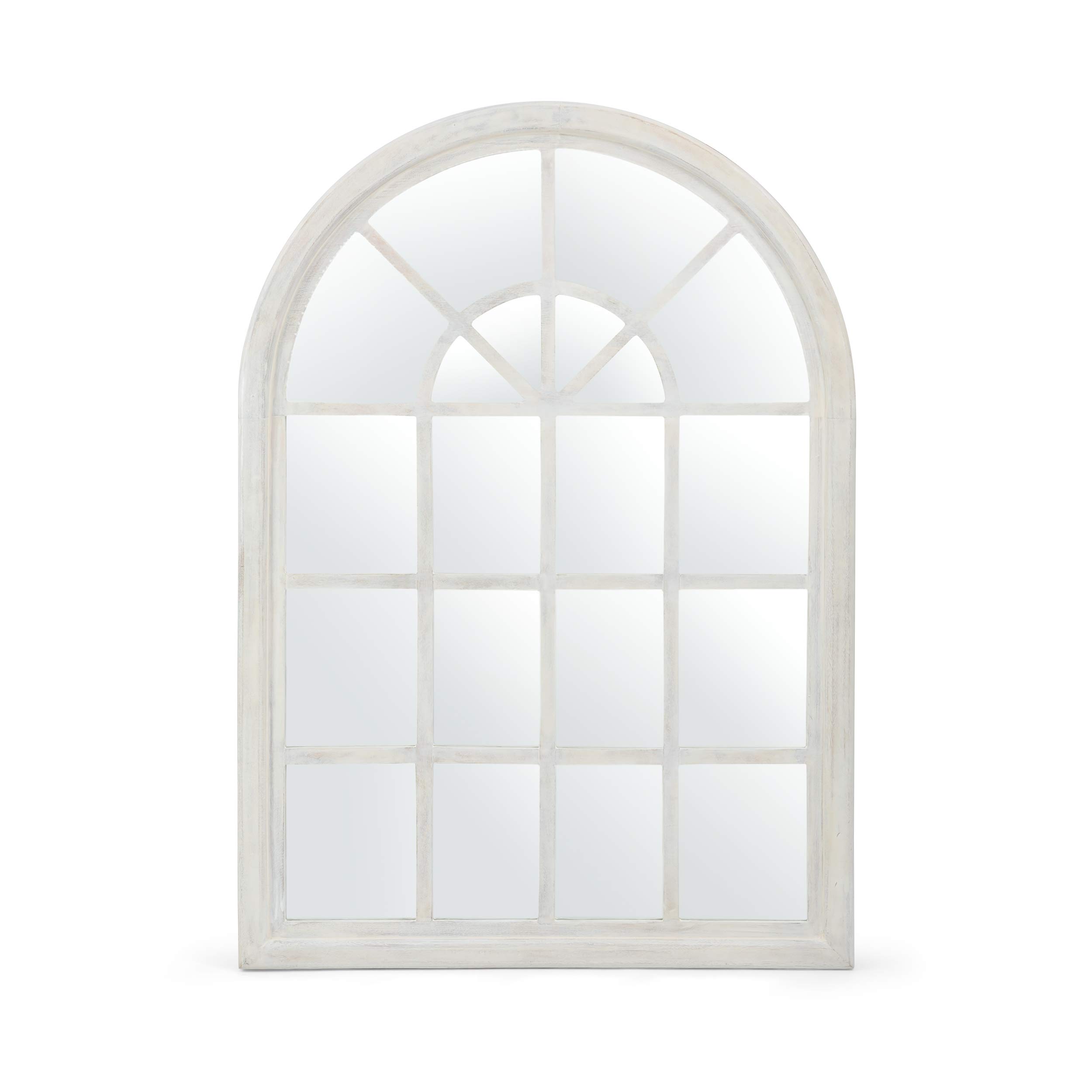 Sebastiane Traditional Arched Windowpane Mirror - White Wash Distressed Wood Frame - Vintage Home Decor for Living Room, Bedroom & Entryway