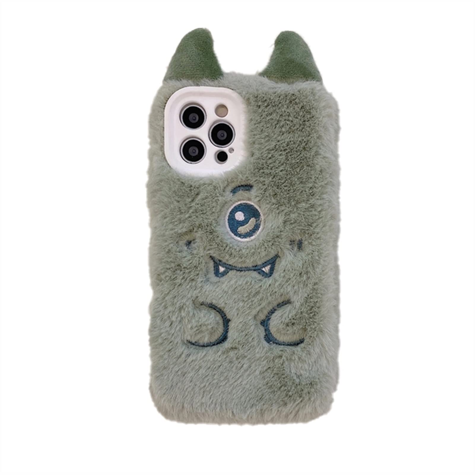 Cute Cartoon Monster Furry Soft Phone Case for iPhone 13 12 11 Pro Max X Xs Max Xr 7 8 Plus - Plush Warm Hairy Cover for Winter Protection (Color A, iPhone 13 Pro) - Perfect for Kids, Teens & Fun-Loving Adults at School, Work or Daily Use