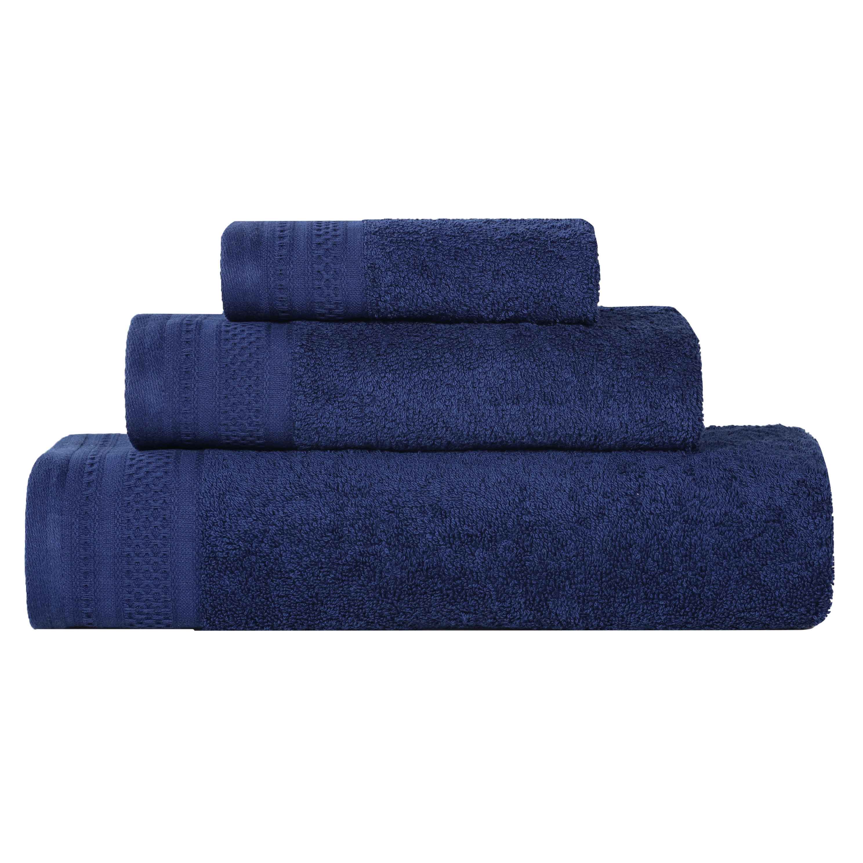 Premium Honeycomb Textured Waffle Border 3-Piece Cotton Towel Set - Soft & Absorbent Bath, Beach & Spa Towels for Luxury Home & Hotel Use