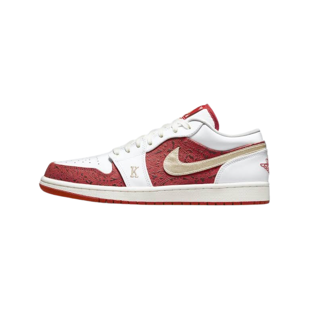Air Jordan 1 Low Spades Sneakers - White/Metallic Gold/University Red Sail - Men's Basketball Shoes for Casual Wear & Street Fashion