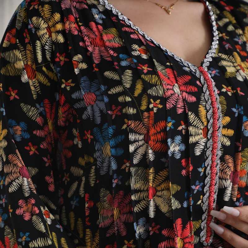 Elegant Rhinestone Floral Printed Caftan Dress for Women - Perfect for Eid, Parties, and Special Occasions