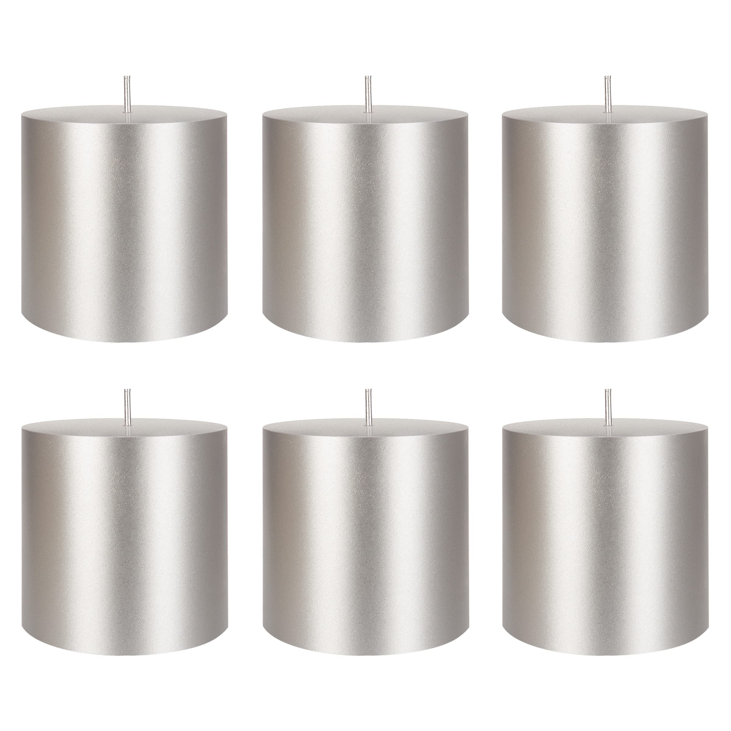 Premium Unscented Silver Pillar Candles 6-Pack - 3