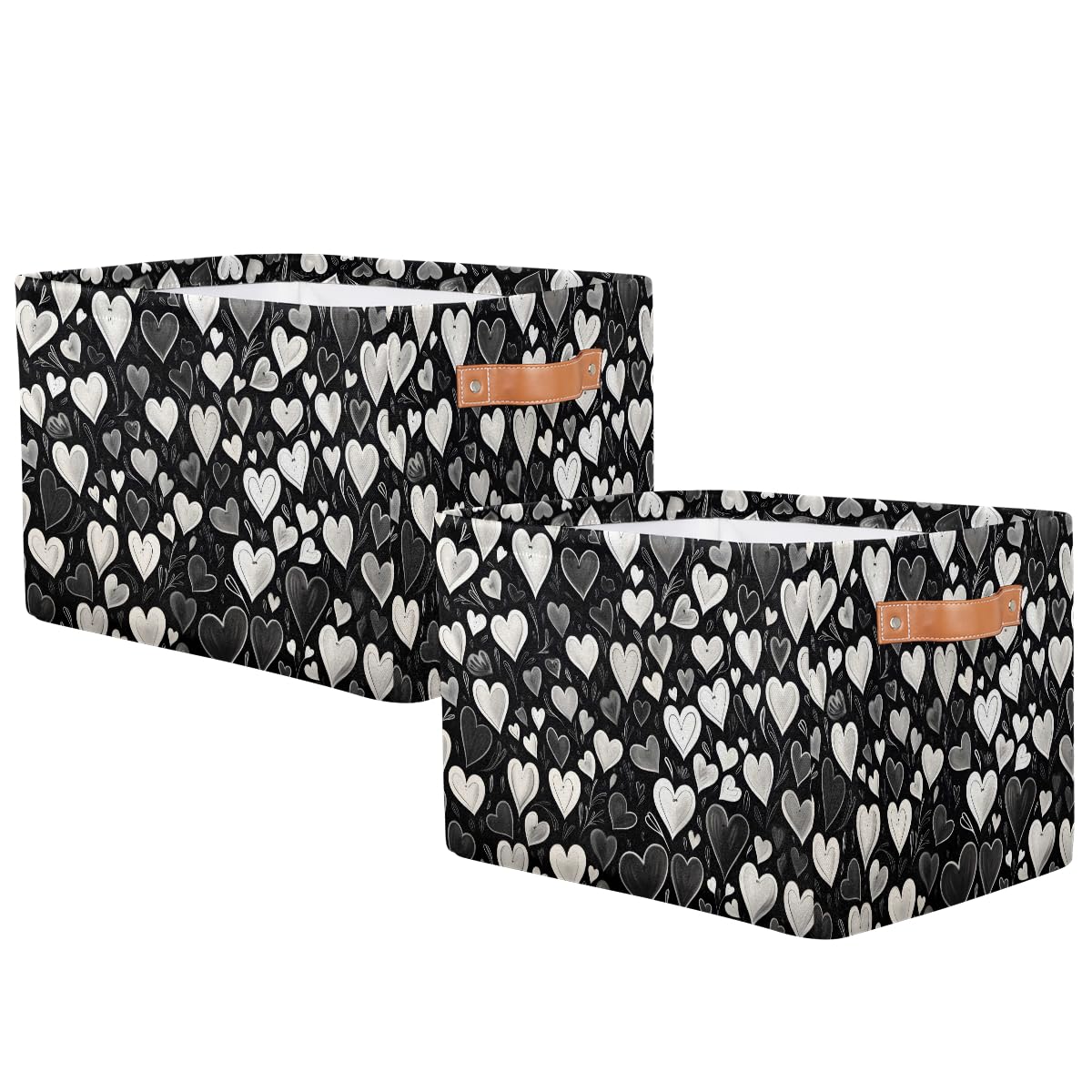 Valentine's Day Storage Basket Set of 2 - Black and White Heart Decor Organizer with Handles for Home, Office & Gift Wrapping | Perfect for Shelves, Closet Organization & Romantic Decorations