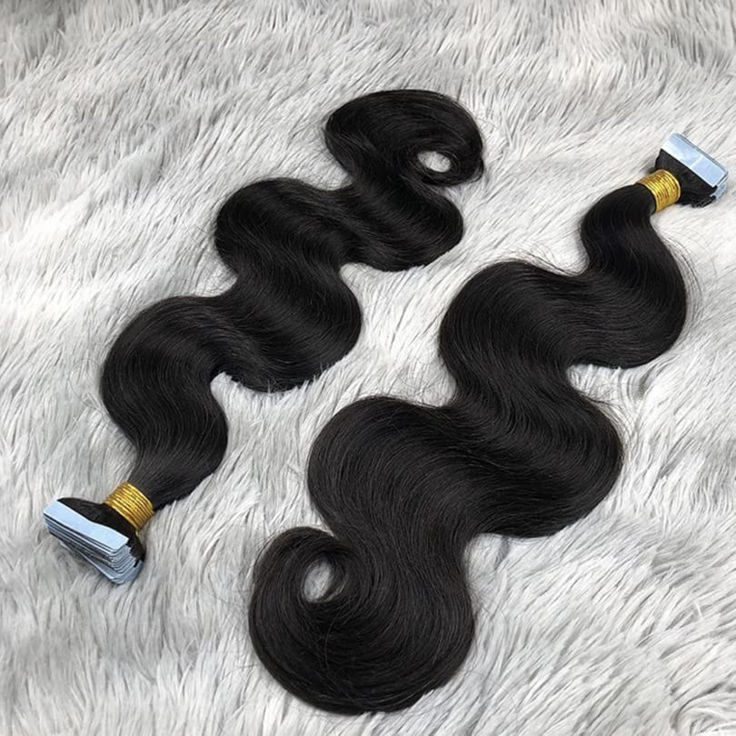 30 Inch Tape in Hair Extensions - 100% Human Hair, Body Wave, Jet Black (#1) - 40pcs Full Head Seamless Extensions (100g) for Styling, Volume & Length - Perfect for Weddings, Parties & Everyday Glam