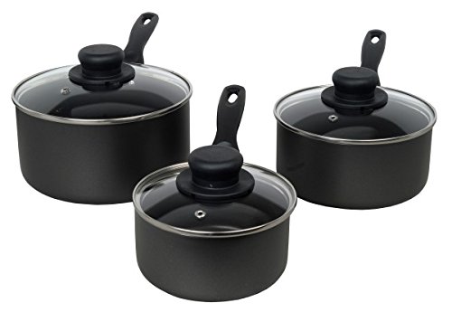 Premium 5-Piece Non-Stick Cookware Set with Glass Lids - 15cm, 18cm, 20cm Sauce Pans & Frying Pan - 43x26x18cm Black Sapphire Collection - Perfect for Baking, Frying & Everyday Cooking