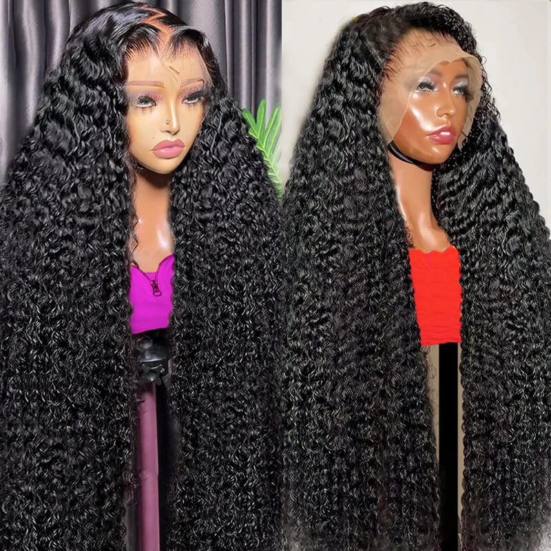 Eullair Voluminous Sleek Tangle-Free Kinky Curly Lace Frontal Wig | Invisible Lace Human Hair Wig for Black Women | Perfect for Daily Wear, Parties & Special Occasions