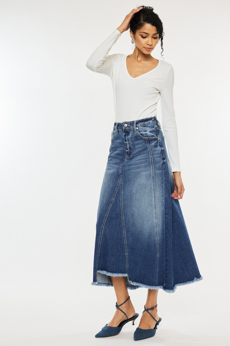 Isobella Midi Length Skirt for Women - Flowy A-Line Skirt with Pockets, Comfortable Stretchy Waistband - Perfect for Office, Date Night & Summer Outfits