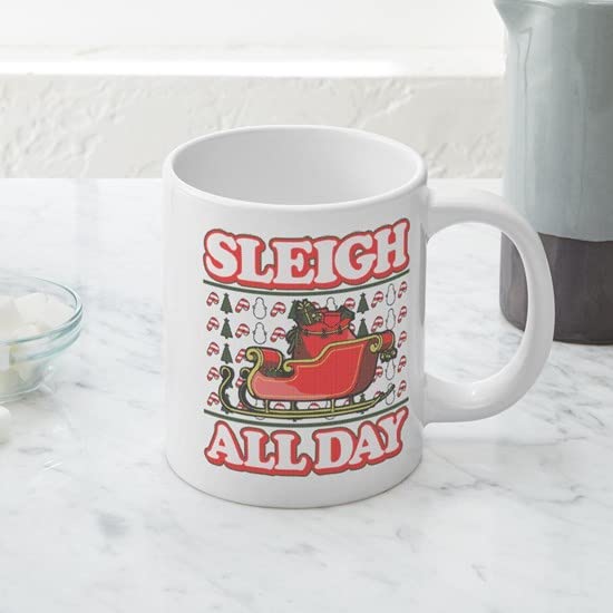 Sleigh All Day 20 oz Ceramic Coffee Mega Mug - Large Insulated Coffee Cup for Home, Office & Travel - Funny Christmas Gift for Coffee Lovers