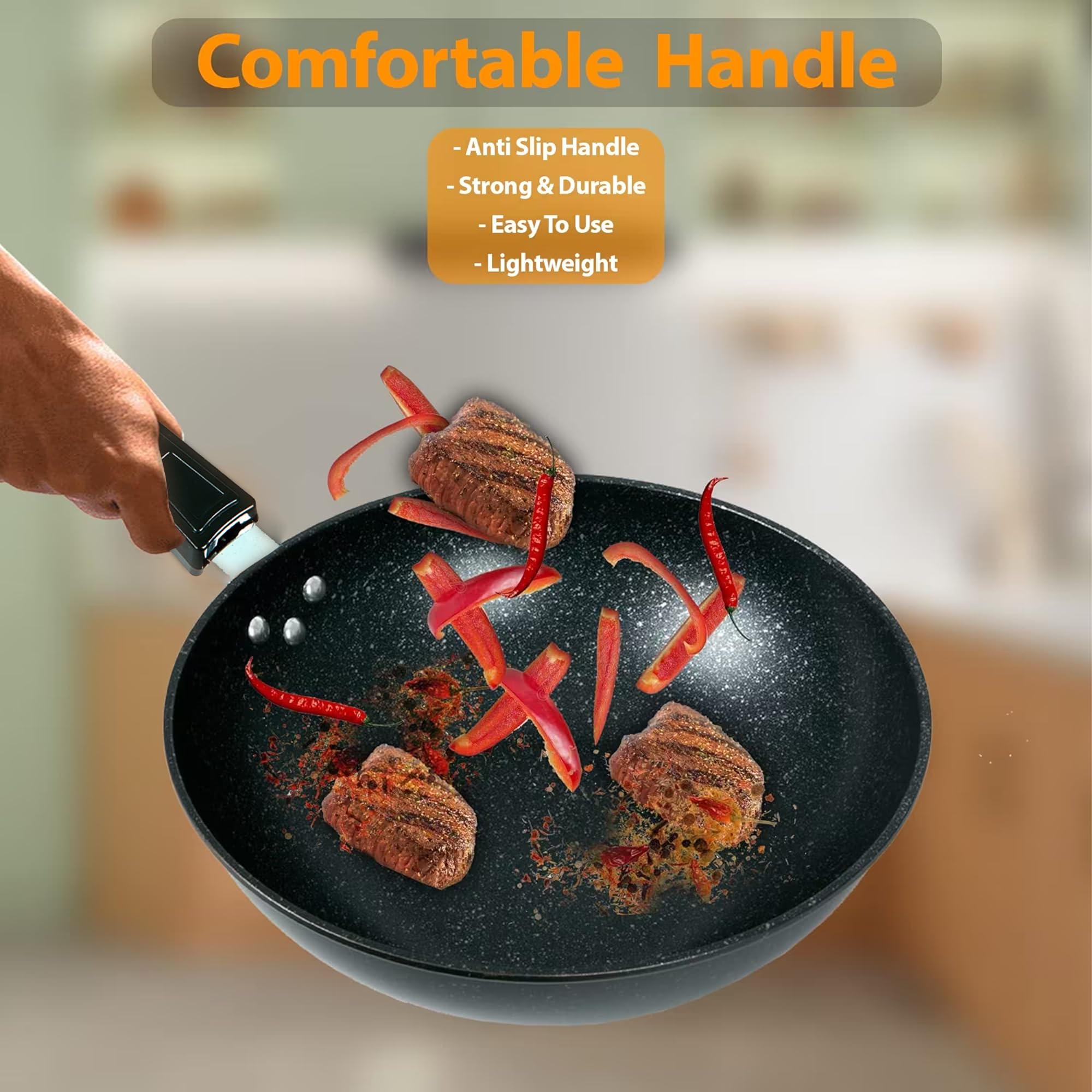 Premium ZENO 30cm Non-Stick Frying Pan - Granite Coated Induction Wok Pan for Gas, Electric & Induction Cooktops - Omelette & Stir Fry Pan - Perfect for Home Cooking, Restaurant Use & Camping Meals