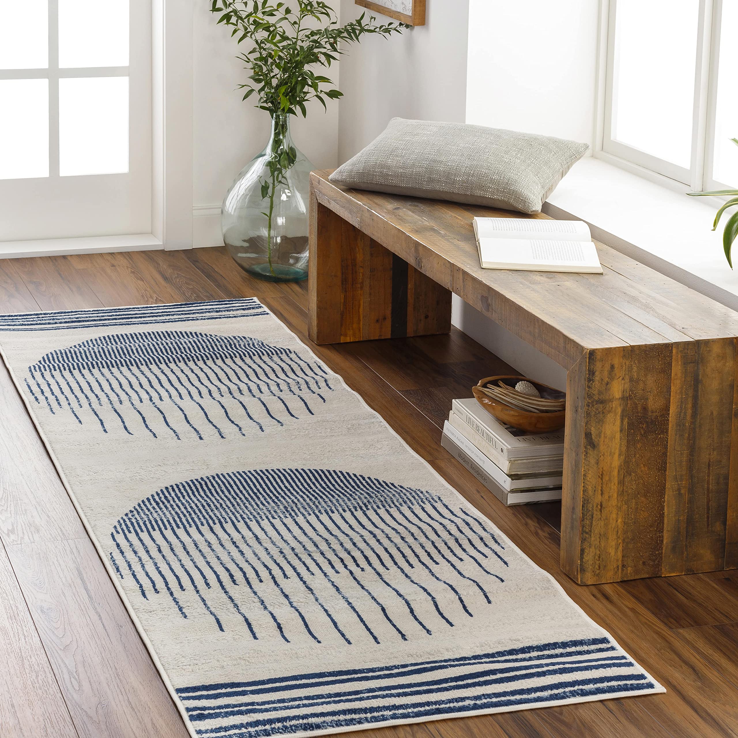Mark&Day 12x15 Modern Navy Blue Area Rug - Soft Blue Grey Beige Carpet for Living Room, Bedroom, Kitchen - 11'10