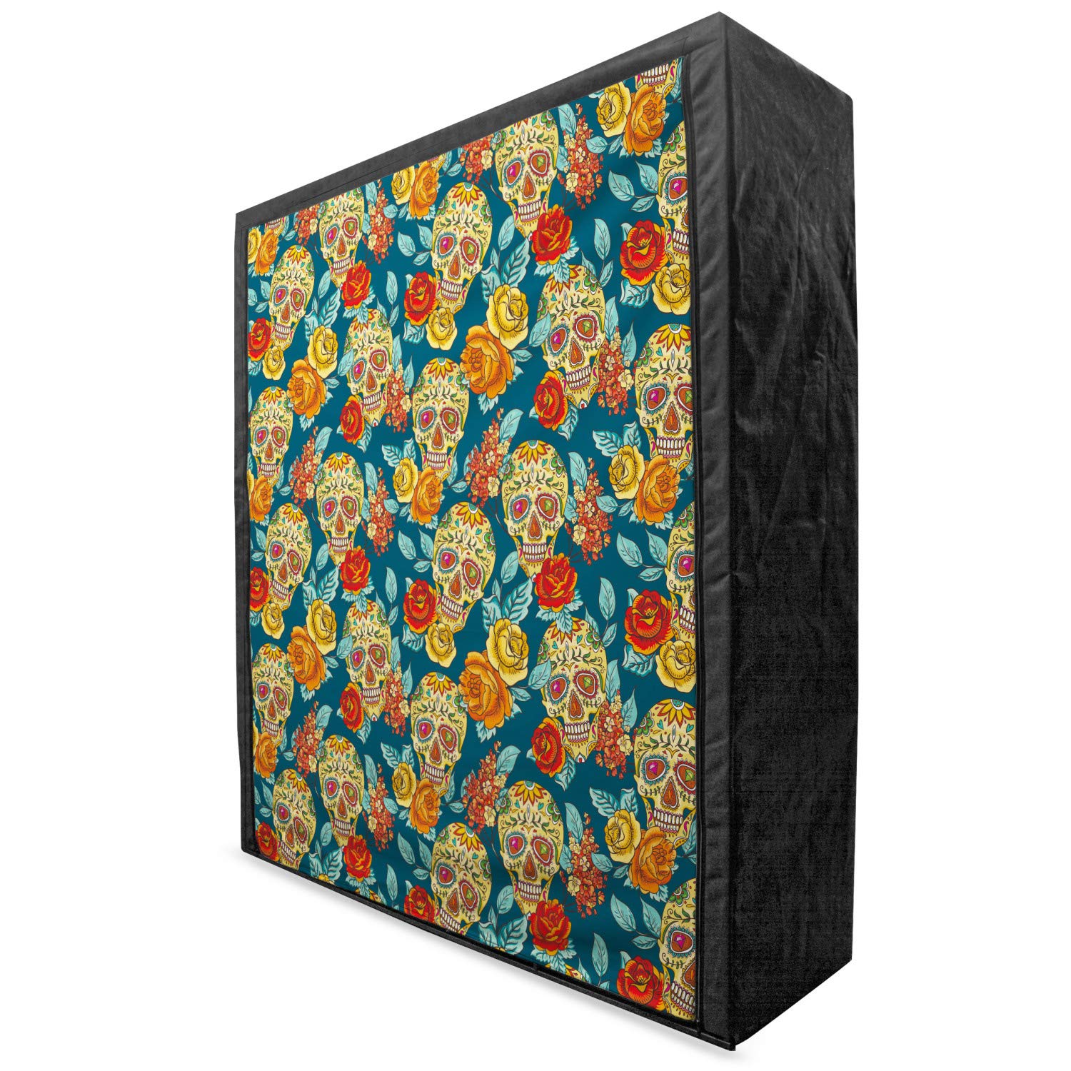 Ambesonne Sugar Skull Portable Fabric Wardrobe - Colorful Skull & Rose Print Clothing Organizer with Shelves, 59