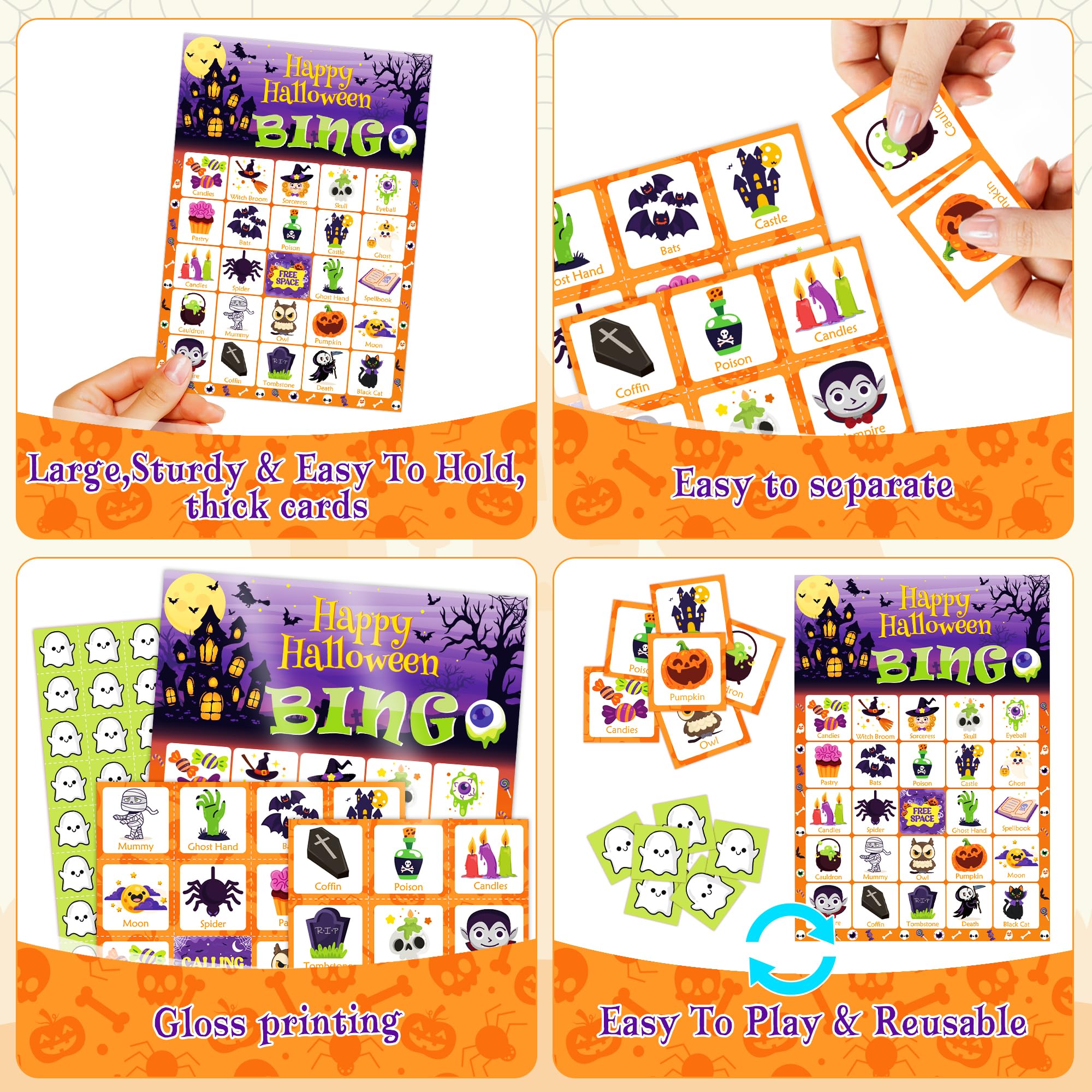 OHOME Halloween Bingo Game for Kids - 24 Player Halloween Party Supplies & Family Activities | Fun Halloween Crafts, Treats & Party Favors for Classroom, Home & Trick-or-Treat Events