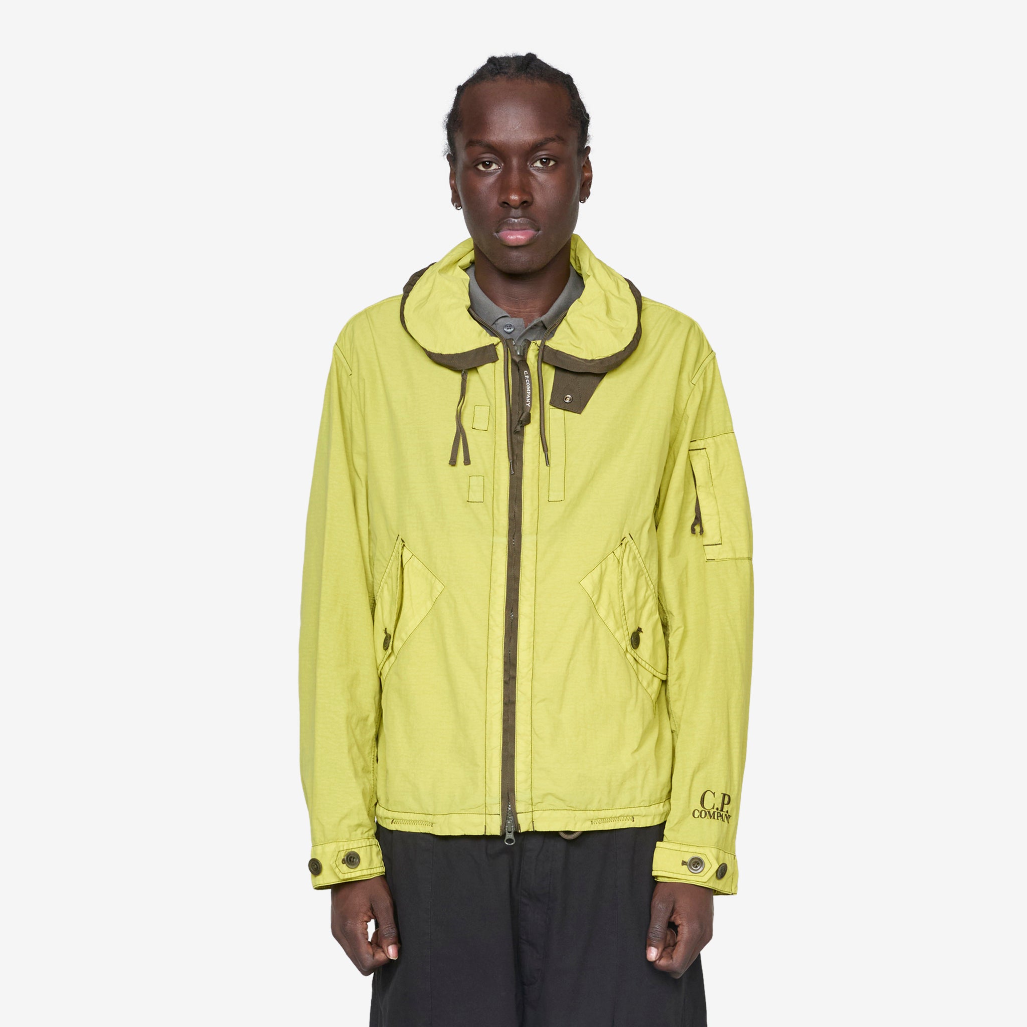 Contrast Flat Nylon Hooded Jacket in Cress Green - Lightweight Waterproof Windbreaker for Outdoor Hiking & Urban Streetwear