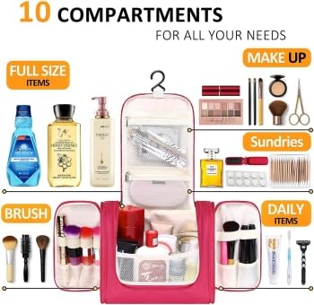 Waterproof Large Cosmetic Bag & Makeup Organizer for Women - Travel Toiletry Case with Shaving Kit, Pink (Perfect for Travel, Gym, and Daily Makeup Storage)