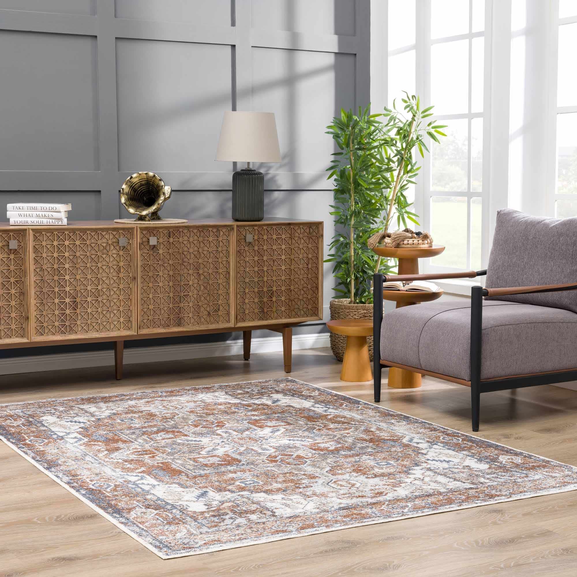 Hauteloom Hera Washable Area Rug - Soft Non-Slip Living Room & Bedroom Carpet - Blue Ivory 2x3 Feet - Perfect for Home, Office, Nursery Decor