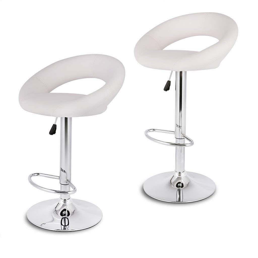 Premium White PU Swivel Bar Stools Set of 2 - Height Adjustable Counter Stools for Kitchen Island, Breakfast Bar & Home Decor - Modern Mooncut Design