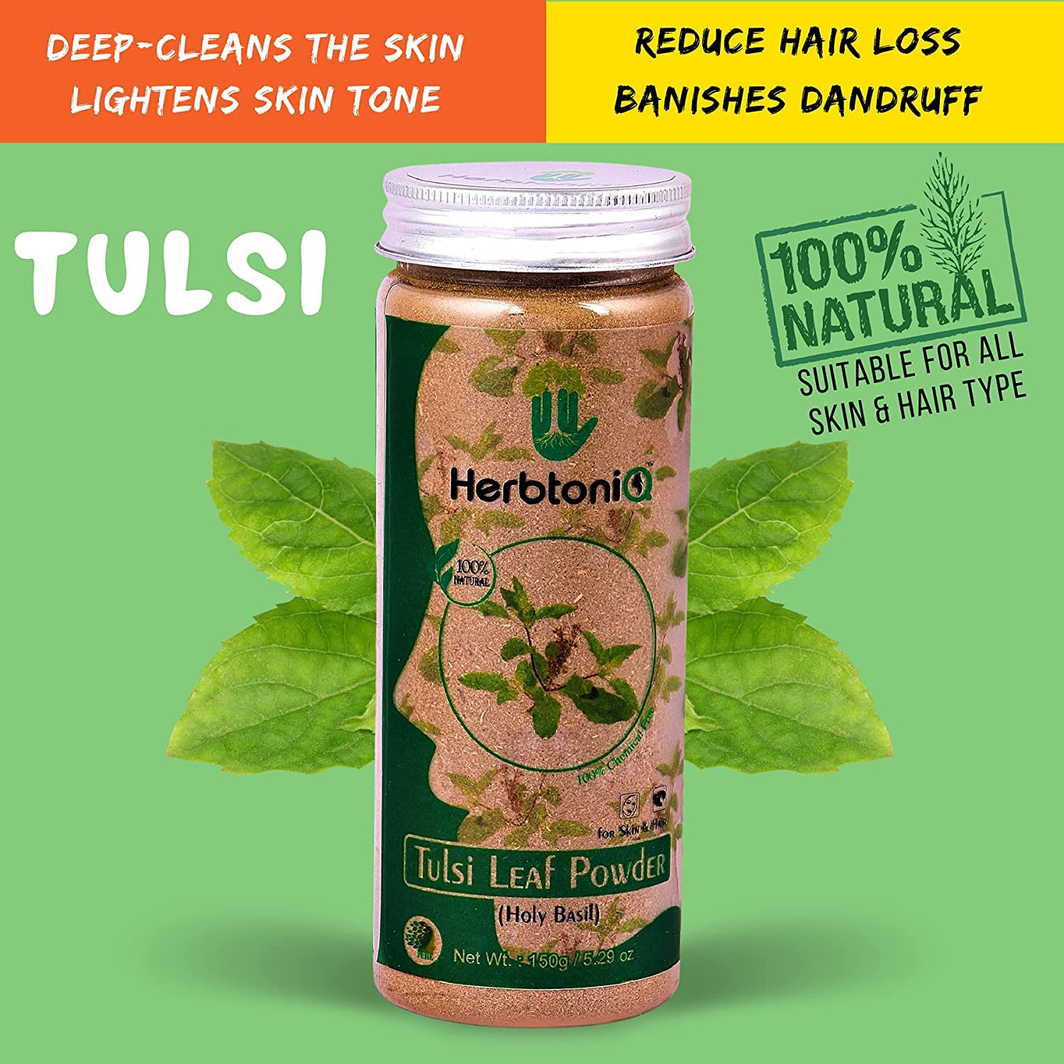 Organic Tulsi Leaf Powder (Holy Basil) - 100% Natural, USDA Certified, 150g (Pack of 2) for Skin Care, Face Mask & Hair Treatment - Herbal Supplement for Stress Relief & Immunity Boost