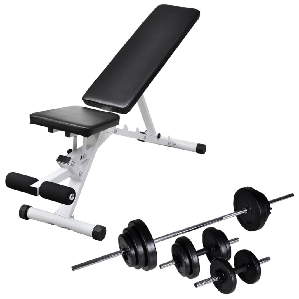 vidaXL Adjustable Workout Bench with Barbell & Dumbbell Set 30.5kg - Home Gym Equipment for Strength Training & Weight Lifting