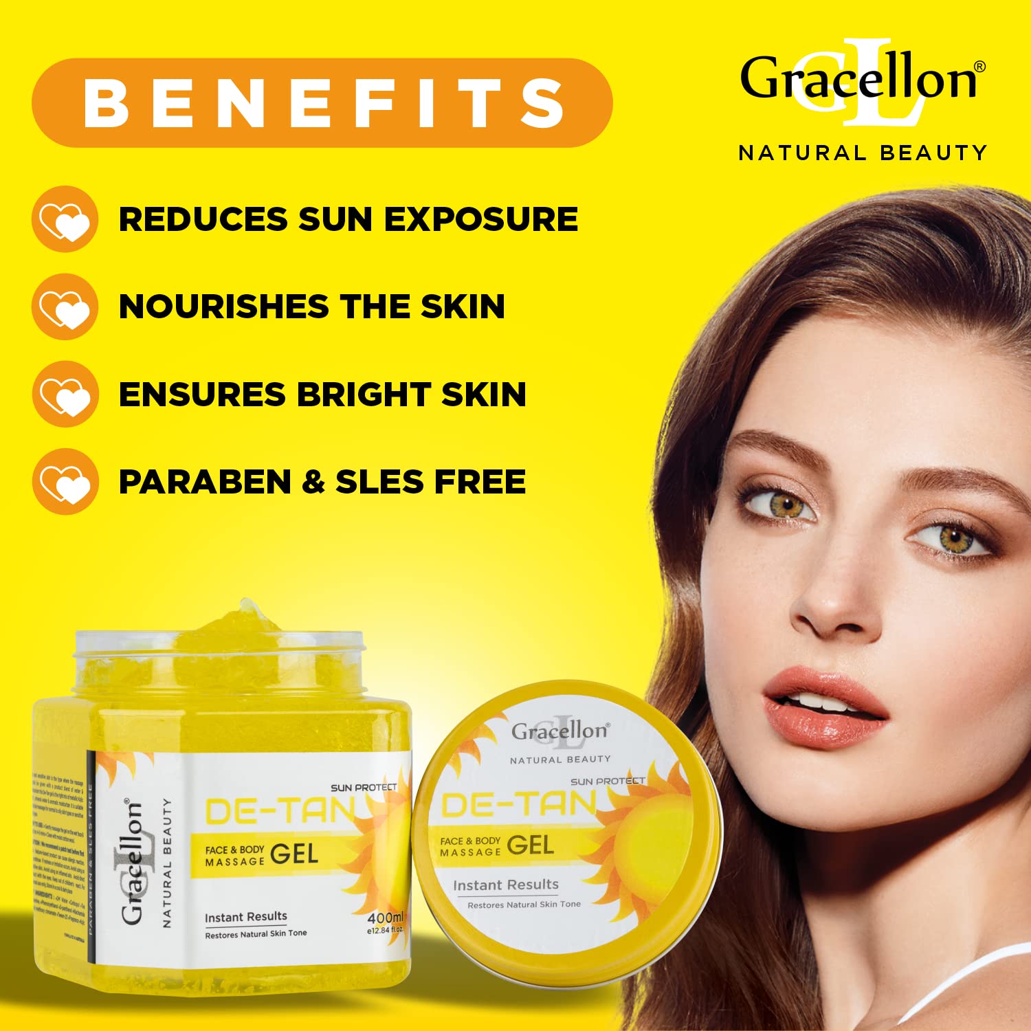 Gracellon De-Tan Face & Body Massage Gel - Brightening & Exfoliating Treatment for Glowing Skin | Perfect for Spa Days & At-Home Skincare Routines