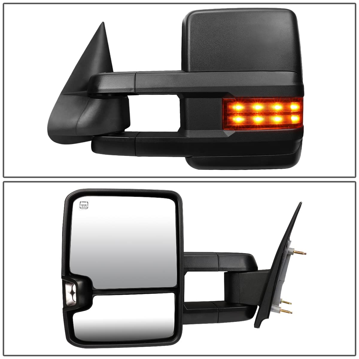 Auto Dynasty Black Power Heated Amber LED Turn Signal Tow Mirrors for 2003-2007 Chevy Silverado, GMC Sierra, Tahoe & Yukon - Enhanced Visibility & Safety for Towing & Night Driving