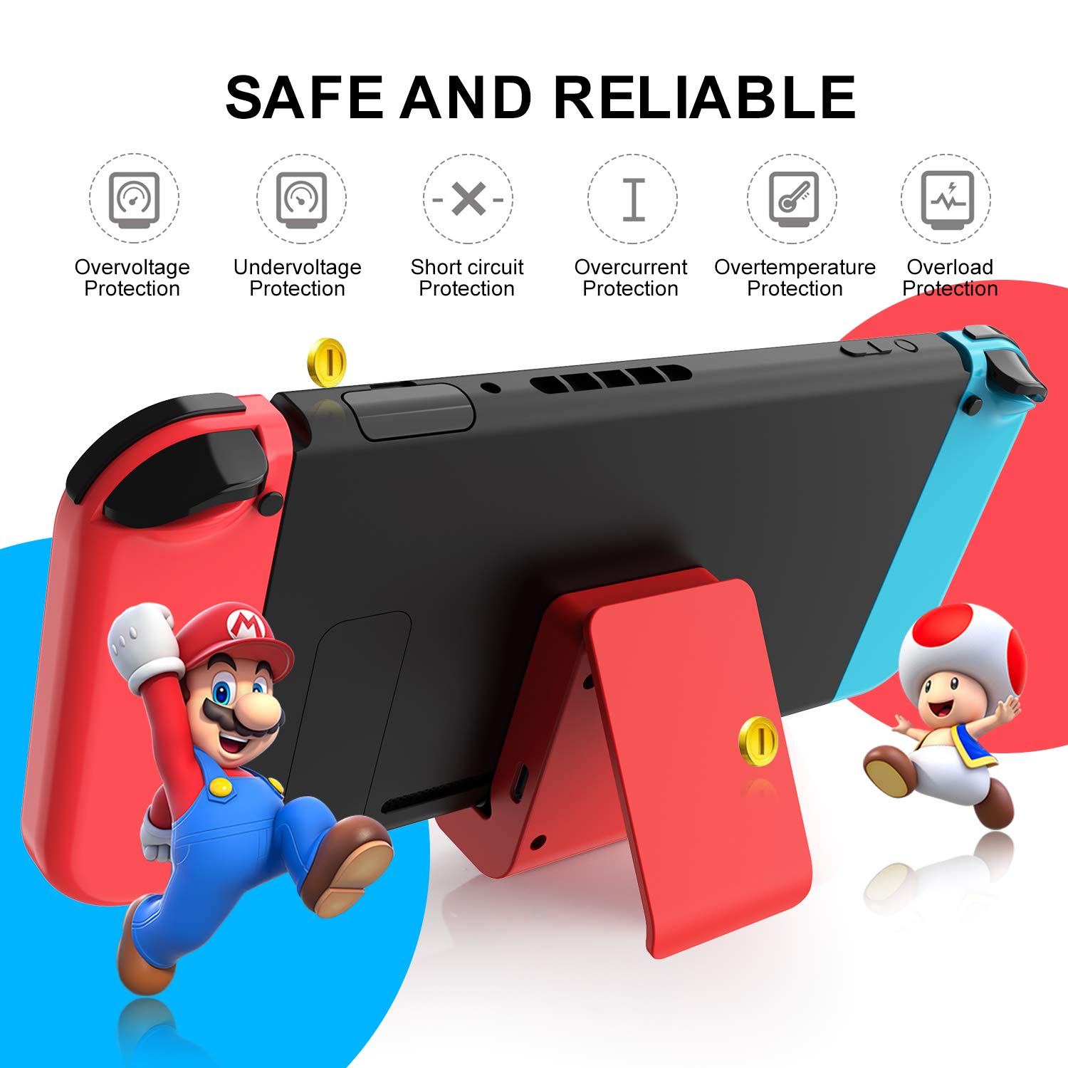 Premium Adjustable Switch Stand for Nintendo Switch, Switch Lite & OLED - Portable Charging Dock with USB-C Port & Fast Charging Cable (Red) - Perfect for Gaming on the Go, Travel & Home Entertainment
