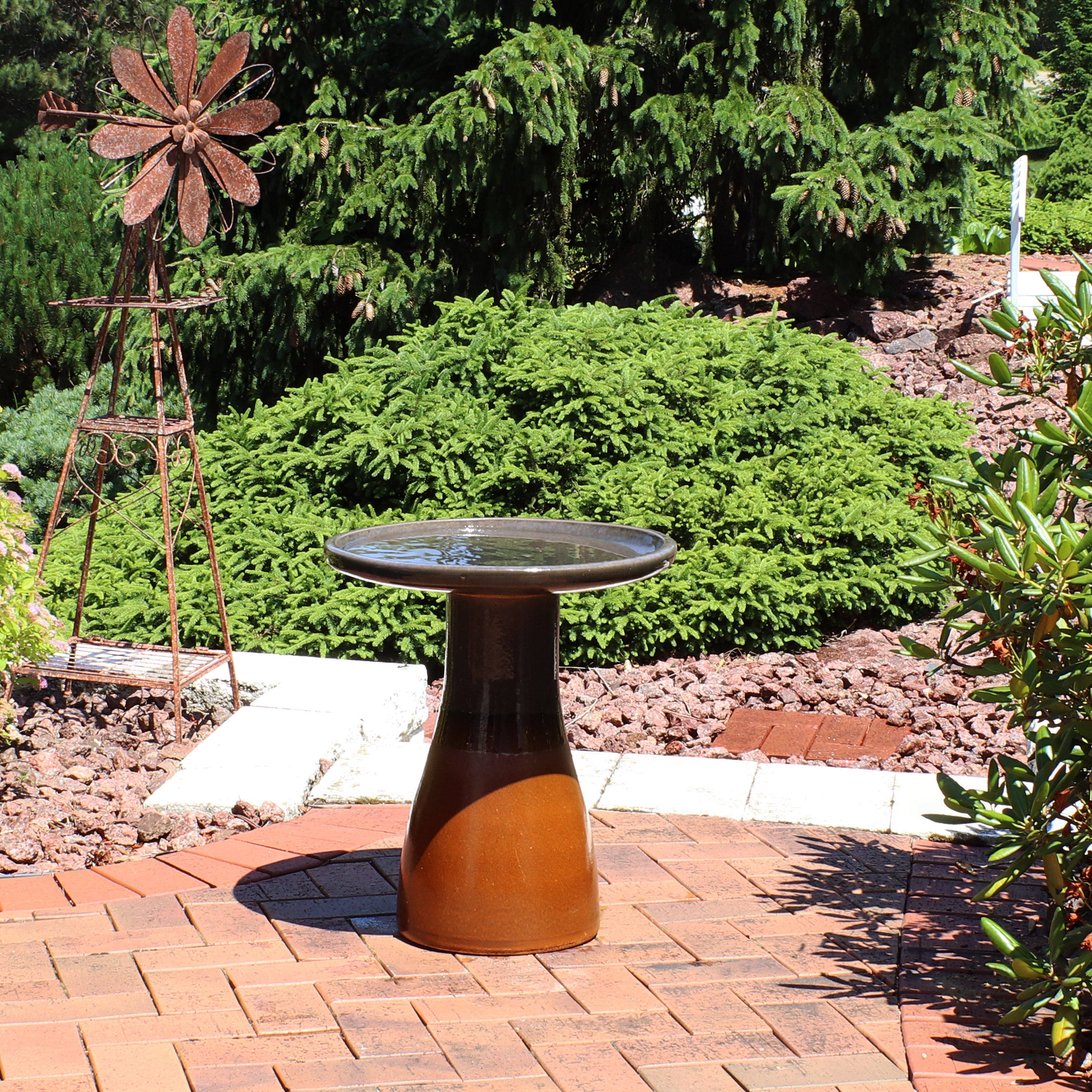 Sunnydaze 18 Inch Glazed Ceramic Outdoor Bird Bath - Garden Decor for Attracting Birds & Enhancing Outdoor Spaces