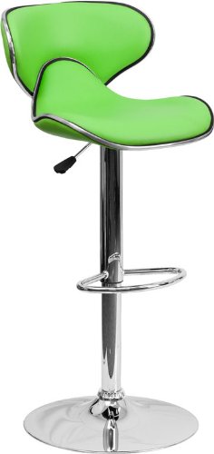 Flash Furniture Adjustable Height Vinyl Bar Stools - Set of 2, Green - Perfect for Kitchen Islands, Home Bars & Counter Height Dining