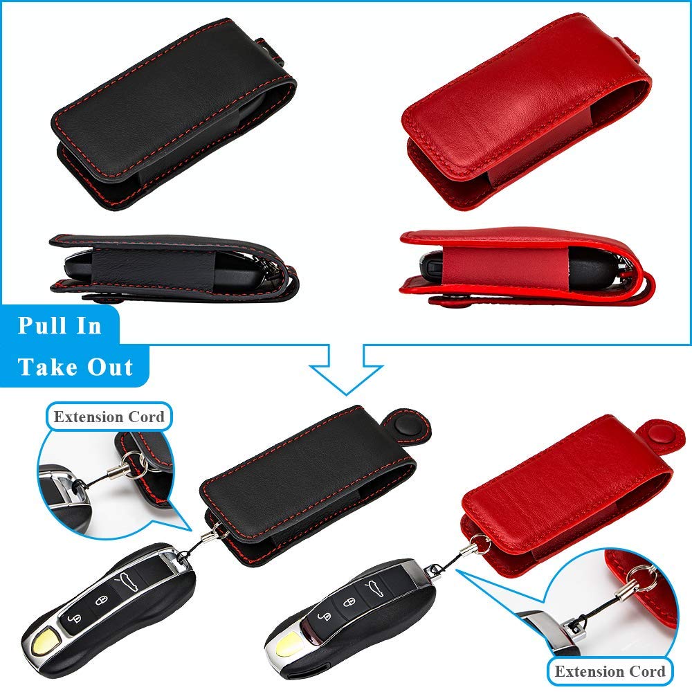 Premium Genuine Leather Keychain Cover & Key Fob Shell (Red) - Compatible with Porsche Key Fob - Durable Protection & Stylish Accessory for Car Keys
