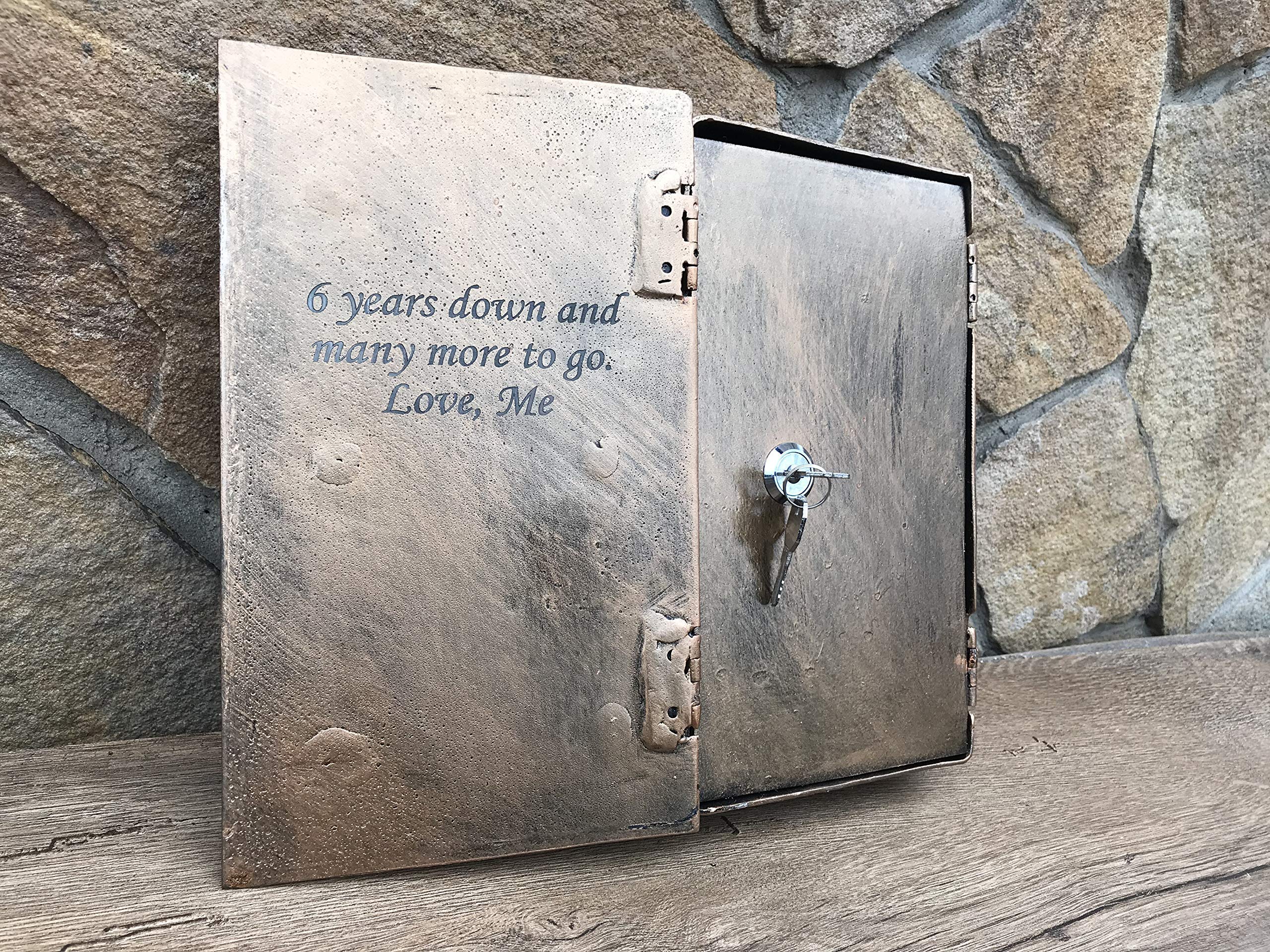 Engraved Metal Book with Lock & Key - Hidden Secret Compartment - Personalized 6th Anniversary Gift - Perfect for Romantic Surprises & Keepsake Storage