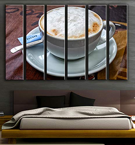 X-Large 6-Piece Coffee Theme Wall Art Set - Cappuccino Painting Canvas Prints for Home & Cafe Decor (44x67 inches) - Perfect for Living Rooms, Restaurants and Coffee Shops