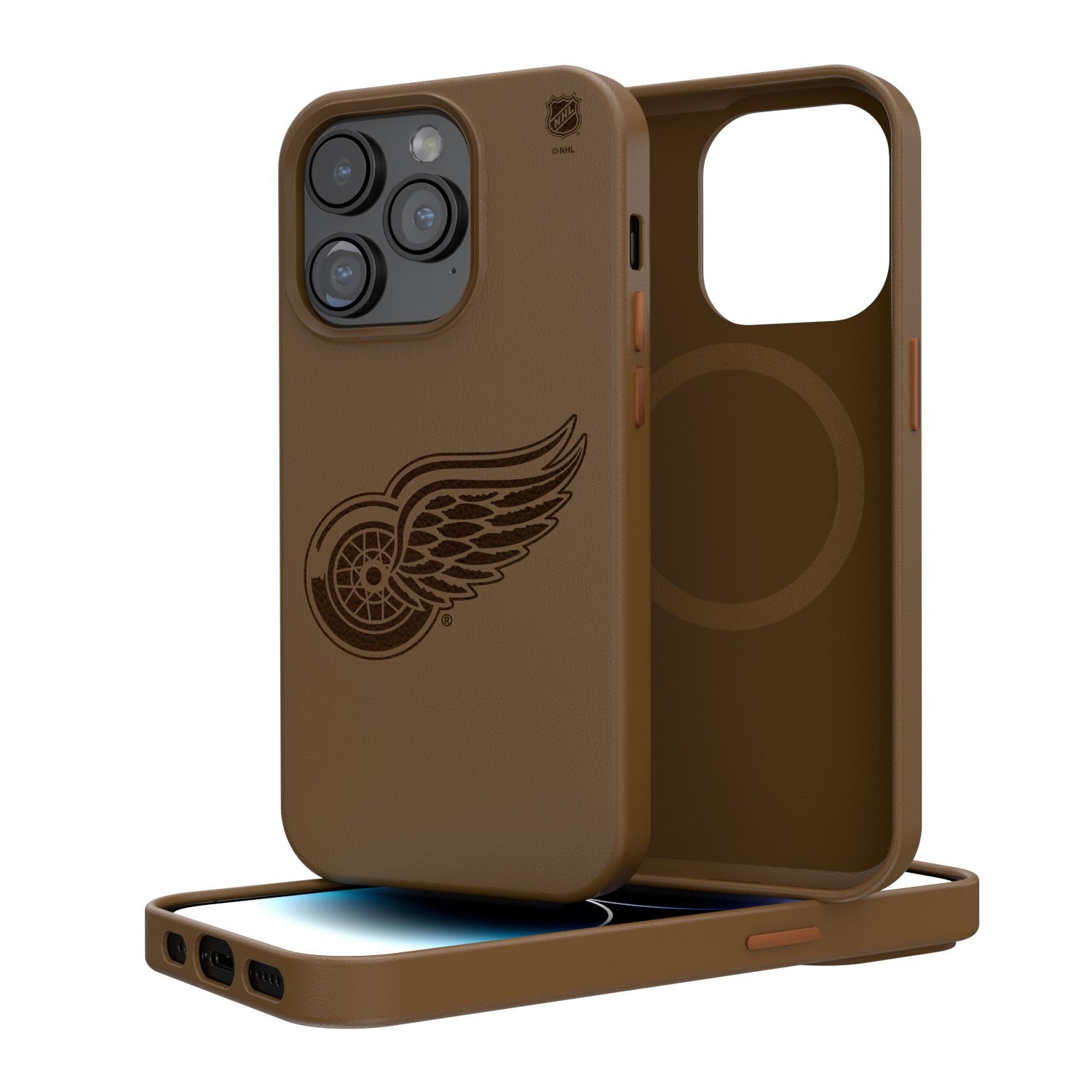Detroit Red Wings Wooden Magnetic Phone Case - Woodburned Brown Protective Cover for iPhone & Samsung - Perfect for Hockey Fans & Game Day Accessories