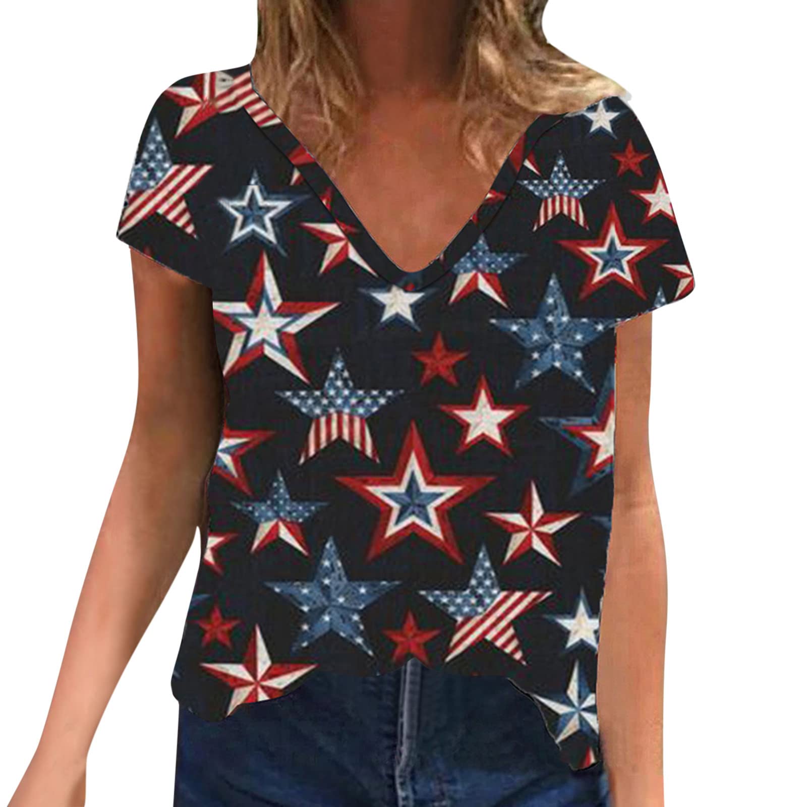 Women's Patriotic American Flag Short Sleeve T-Shirt - Comfortable Independence Day Graphic Tee for Casual Wear & Exercise