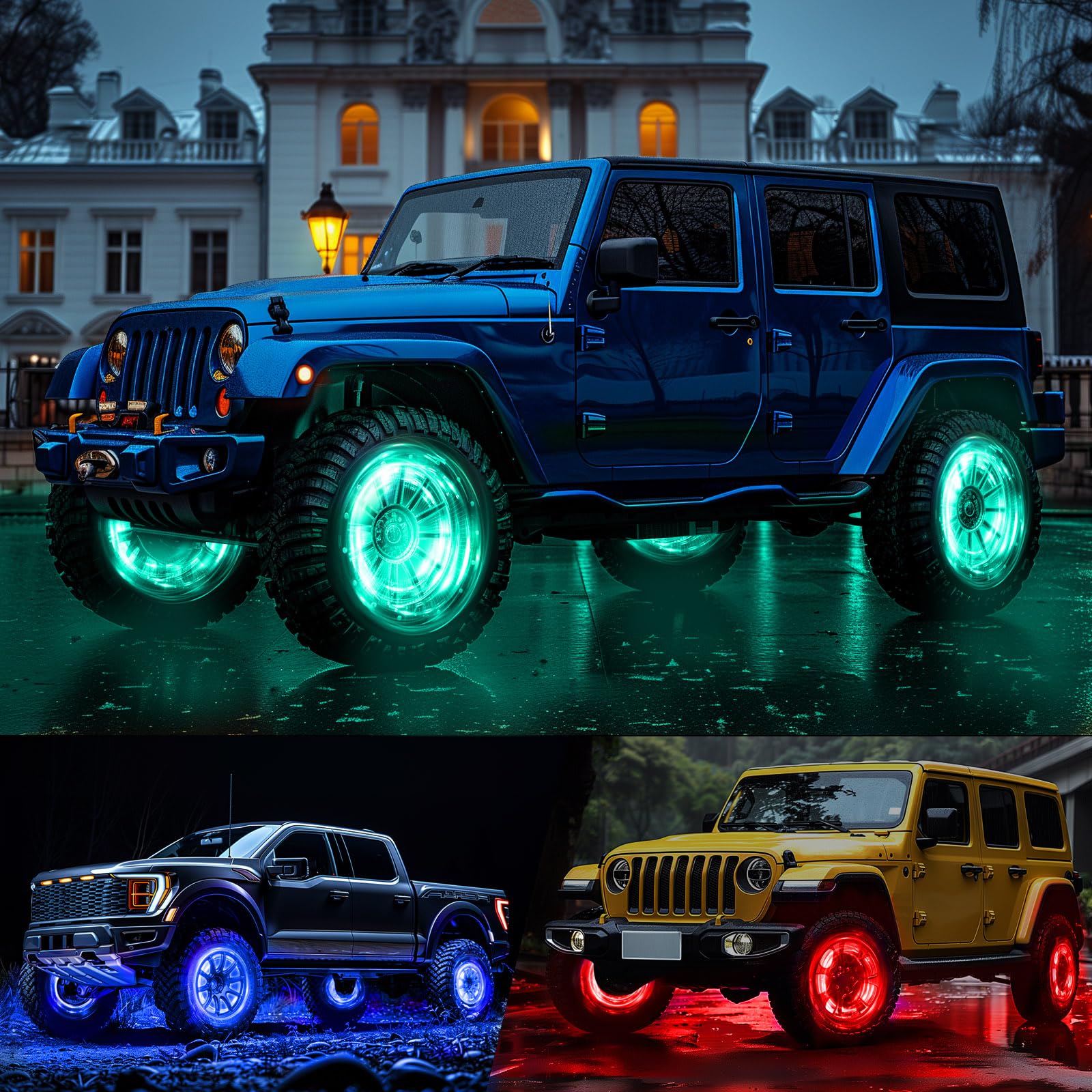 4PCS 15.5 Inch RGB LED Wheel Rim Lights with Bluetooth & Remote Control - Car Wheel Ring Light Kit with Turn Signal & Braking Function for Pickup Trucks, SUVs & Cars | Enhance Night Driving Safety & Customize Your Ride