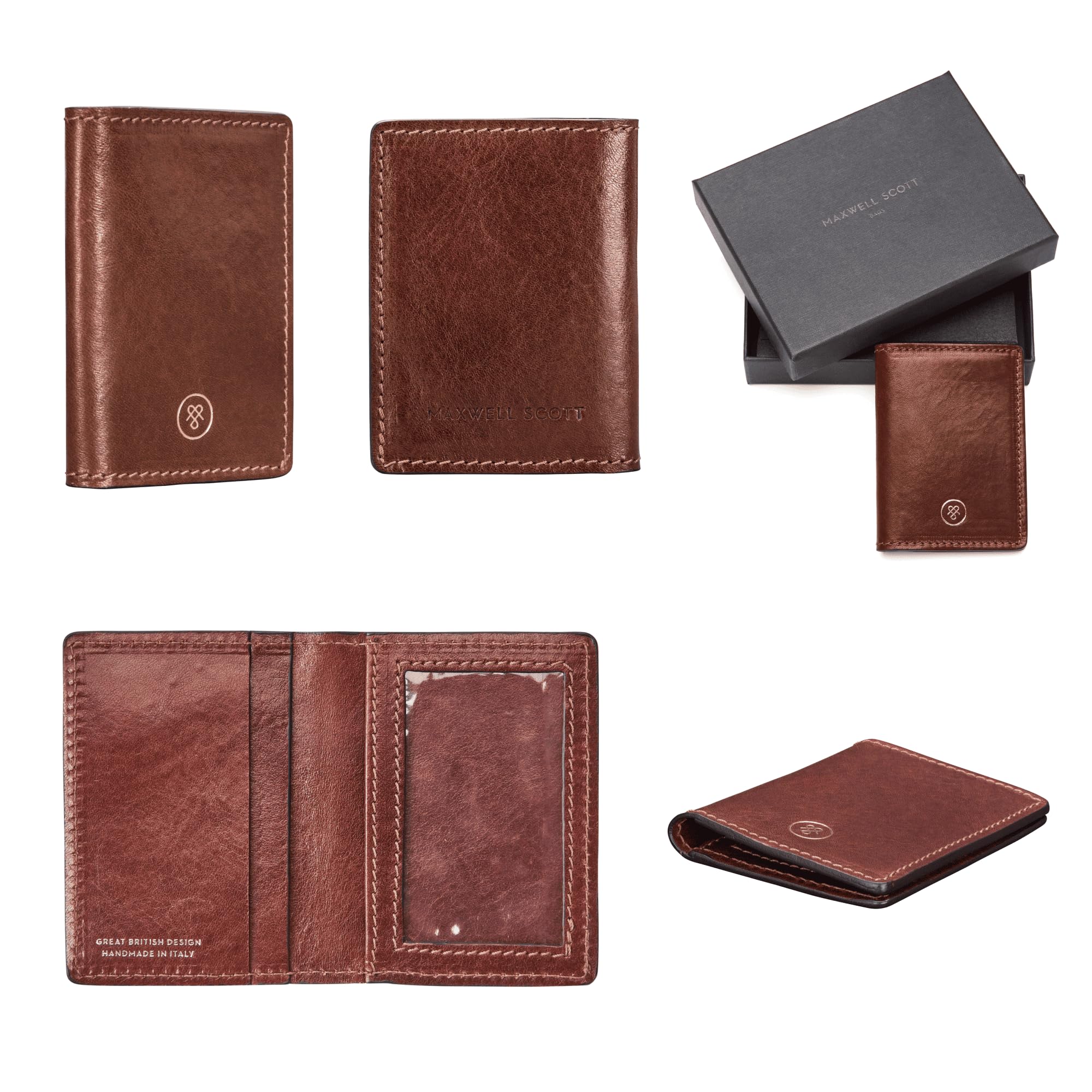 Maxwell Scott Luxury Leather Travel ID Card Holder Wallet for Men & Women - Italian Made Vallata Chestnut Tan - Perfect for Business Travel & Everyday Use