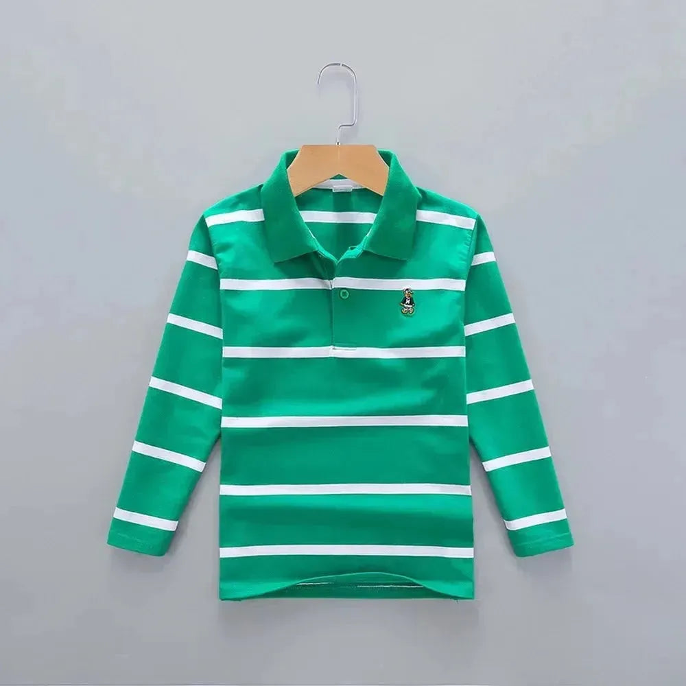Kids Striped Polyester Polo Shirt - Comfortable & Stylish Casual Wear for School, Playdates & Family Outings