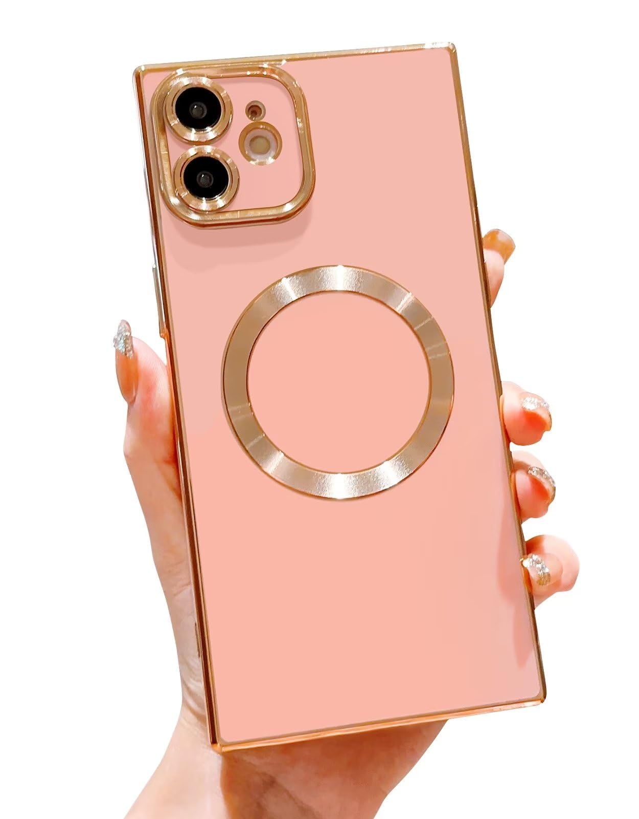 Tzomsze Magnetic iPhone 11 Case with Camera Lens Protection - Slim Luxury Plating Soft TPU Cover, Reinforced Corners, [MagSafe Compatible] - Perfect for Women & Men, Ideal for Daily Use, Work & Travel (Pink)