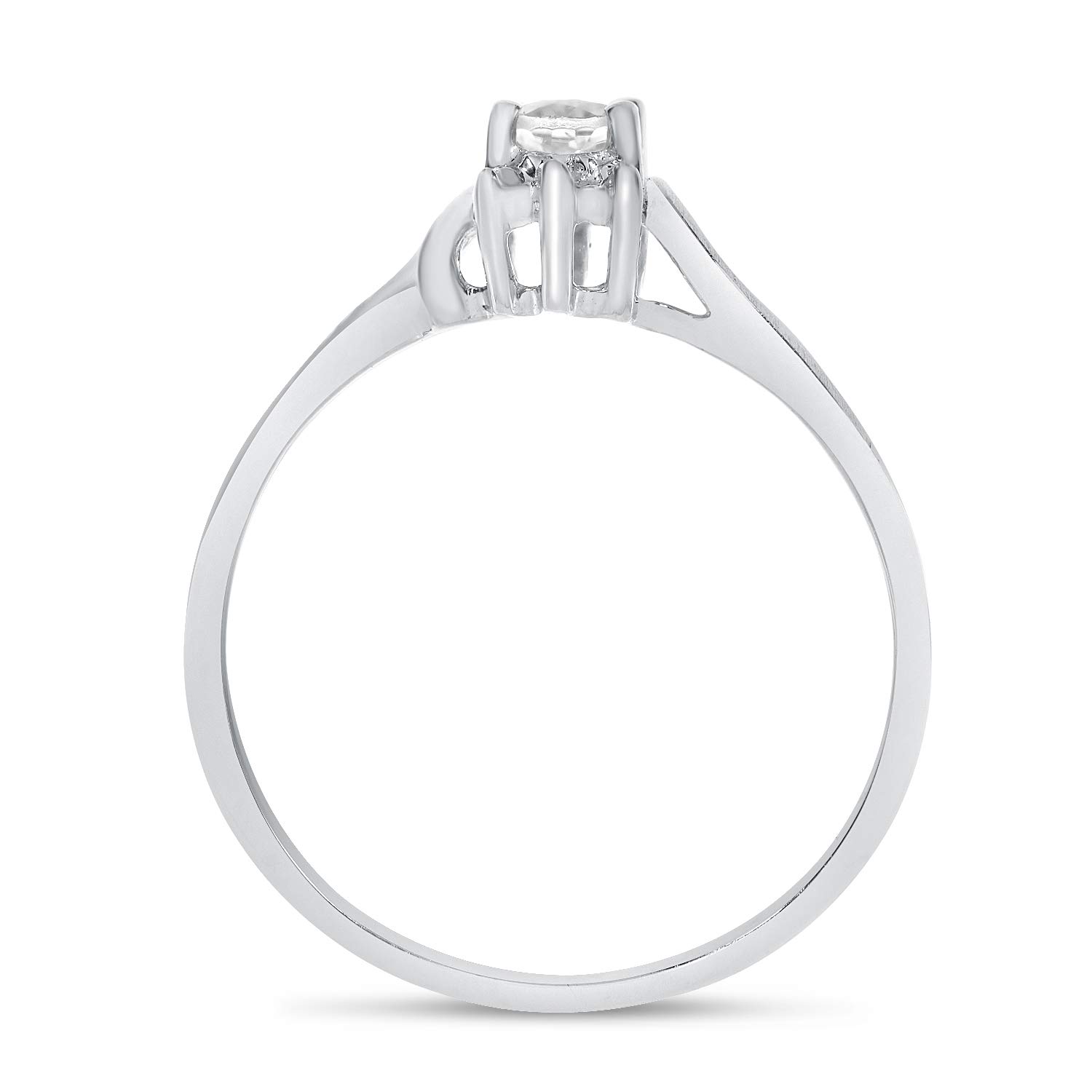 10K White Gold Oval White Topaz & Diamond Ring - Elegant Satin Finish for Engagement, Wedding & Anniversary Gifts