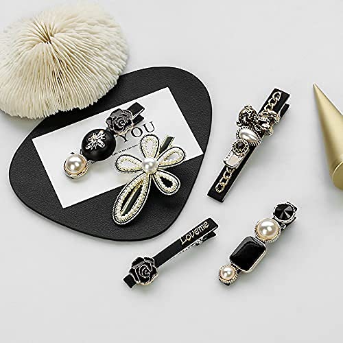 QURAX 5Pcs Black Hair Clips with Elegant Pearl - Women's Hair Accessories for Styling, Retro Bear Hair Pins for Girls - Perfect for Weddings, Parties & Everyday Use