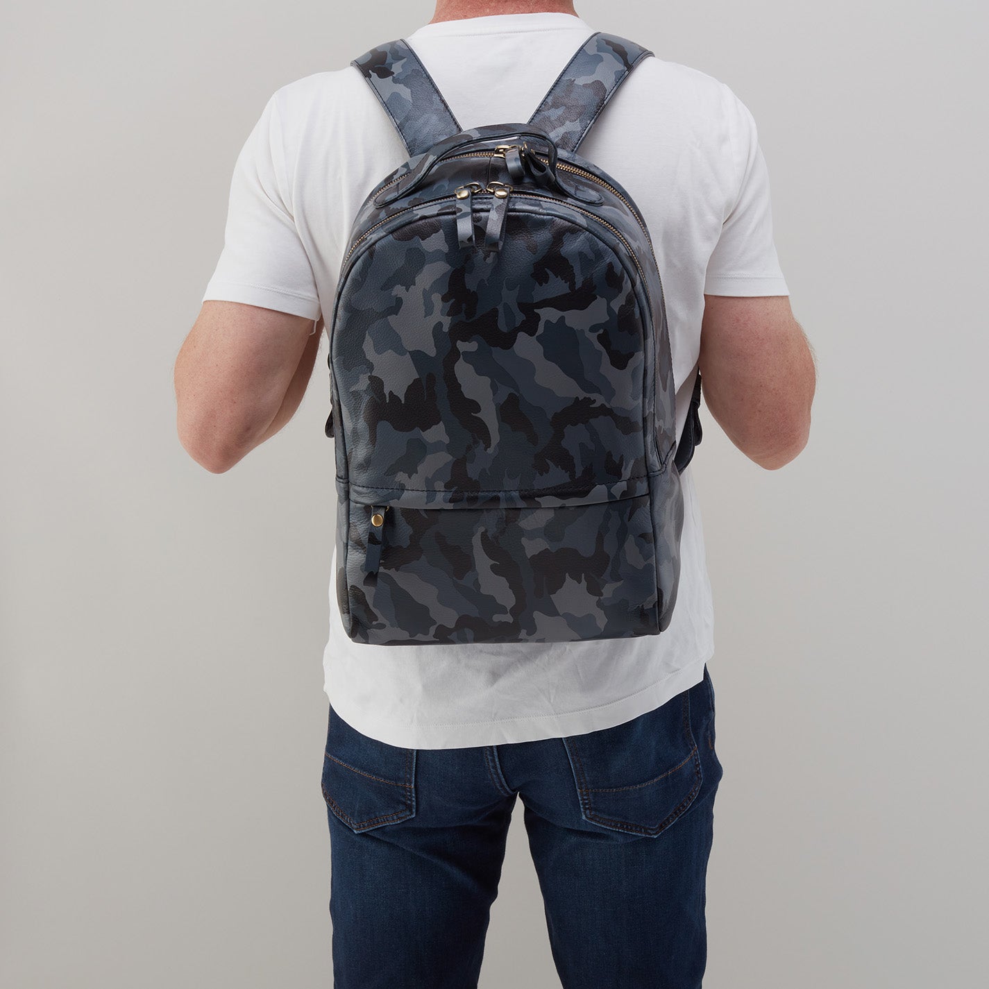 Premium Maddox Backpack - Genuine Silk Napa Leather with Blue Camo Design - Stylish Laptop Bag for Work, Travel & College