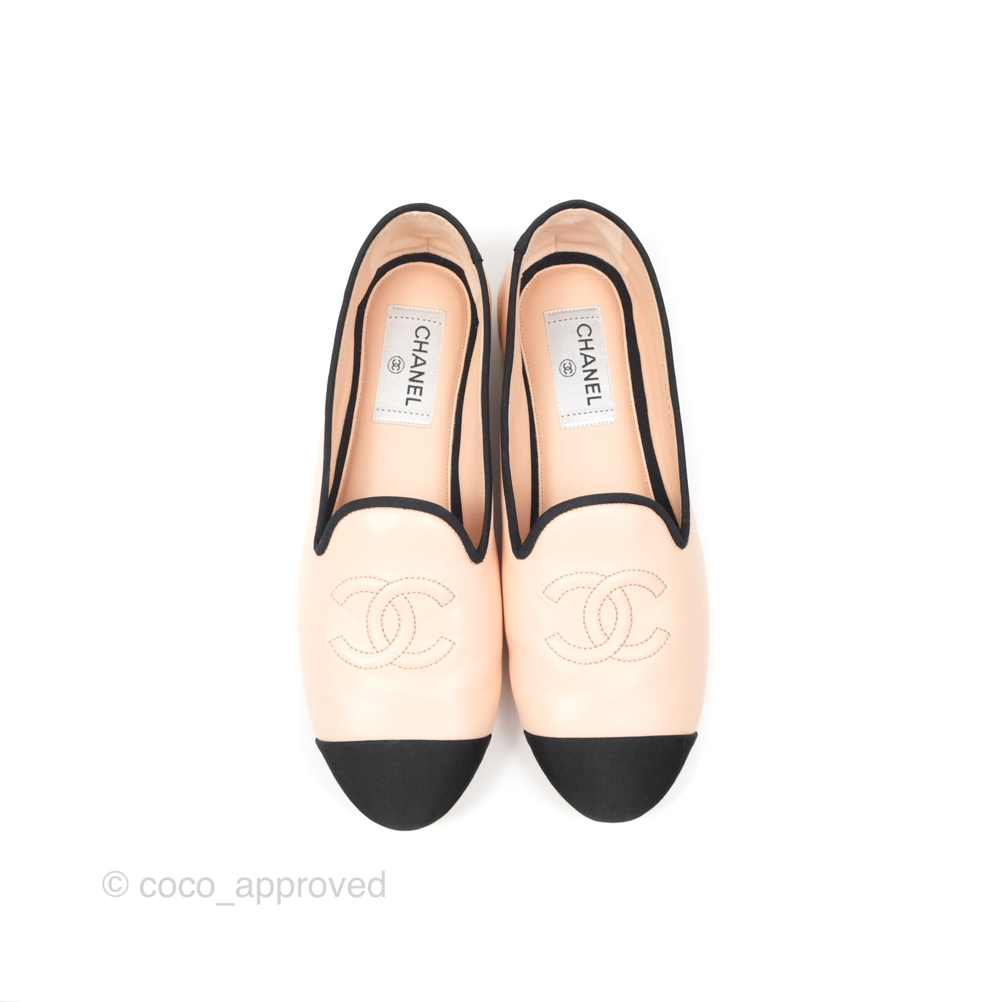 Chanel CC Cap Toe Loafers for Women - Black & Beige Leather Shoes Size 39 | Luxury Designer Loafers for Office, Party & Casual Wear