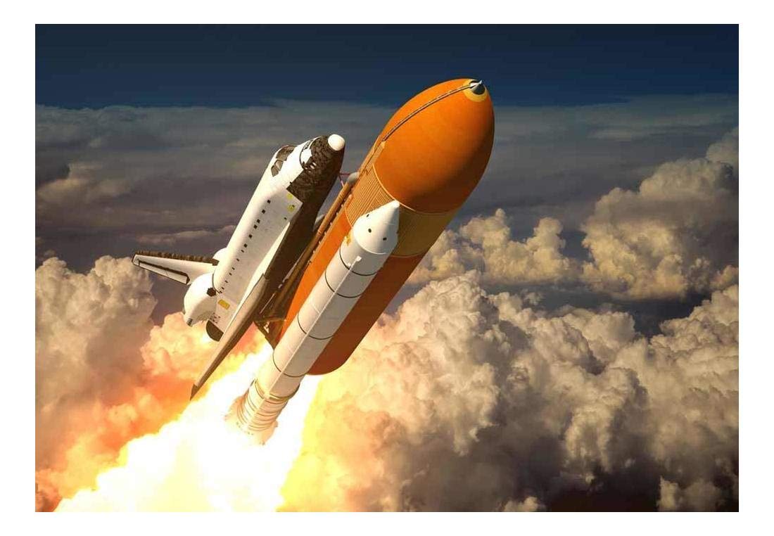 Wall26 - Rocket Ship Blasting Off into Space Wall Mural - 66x96 Inches - Removable Peel & Stick Wallpaper - Modern Home & Office Decor for Kids Room, Nursery, Game Room, Living Room