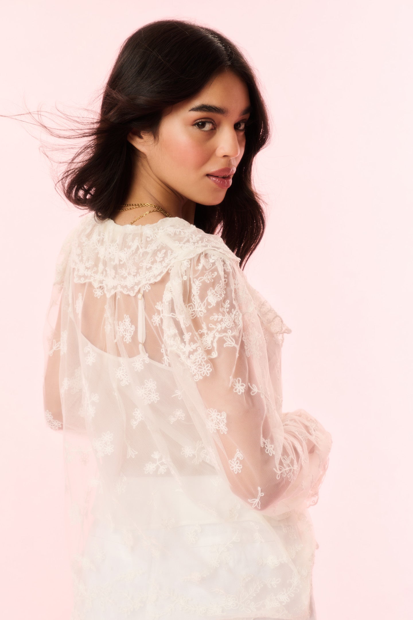 Aubrenna Lace Mesh Blouse for Women - Elegant Long Sleeve Sheer Top for Party, Date Night & Special Occasions