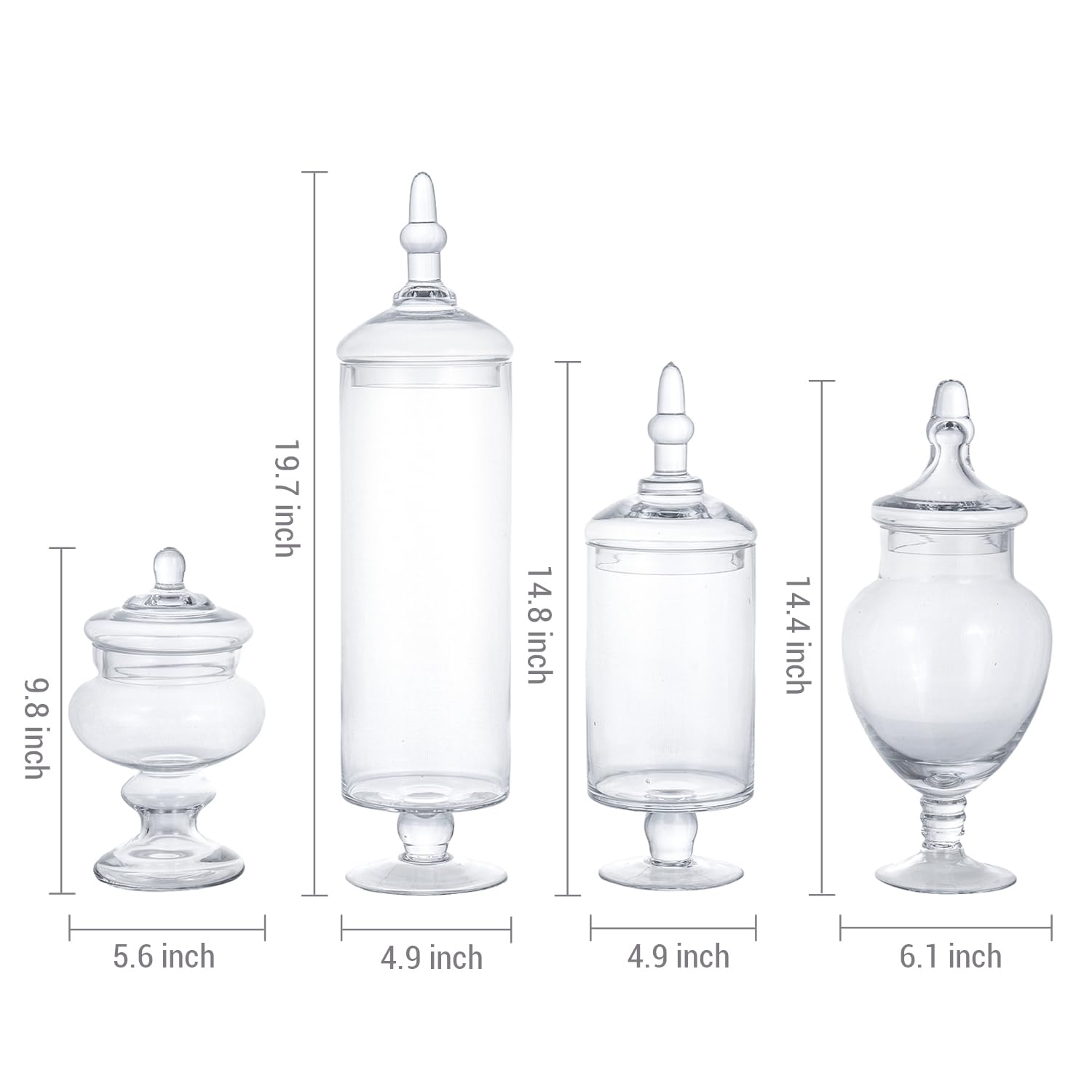 MyGift 4-Piece Clear Glass Apothecary Jar Set with Airtight Lids - Perfect for Bathroom Storage, Candy Buffet Display, Wedding Centerpiece Decor & Kitchen Pantry Organization