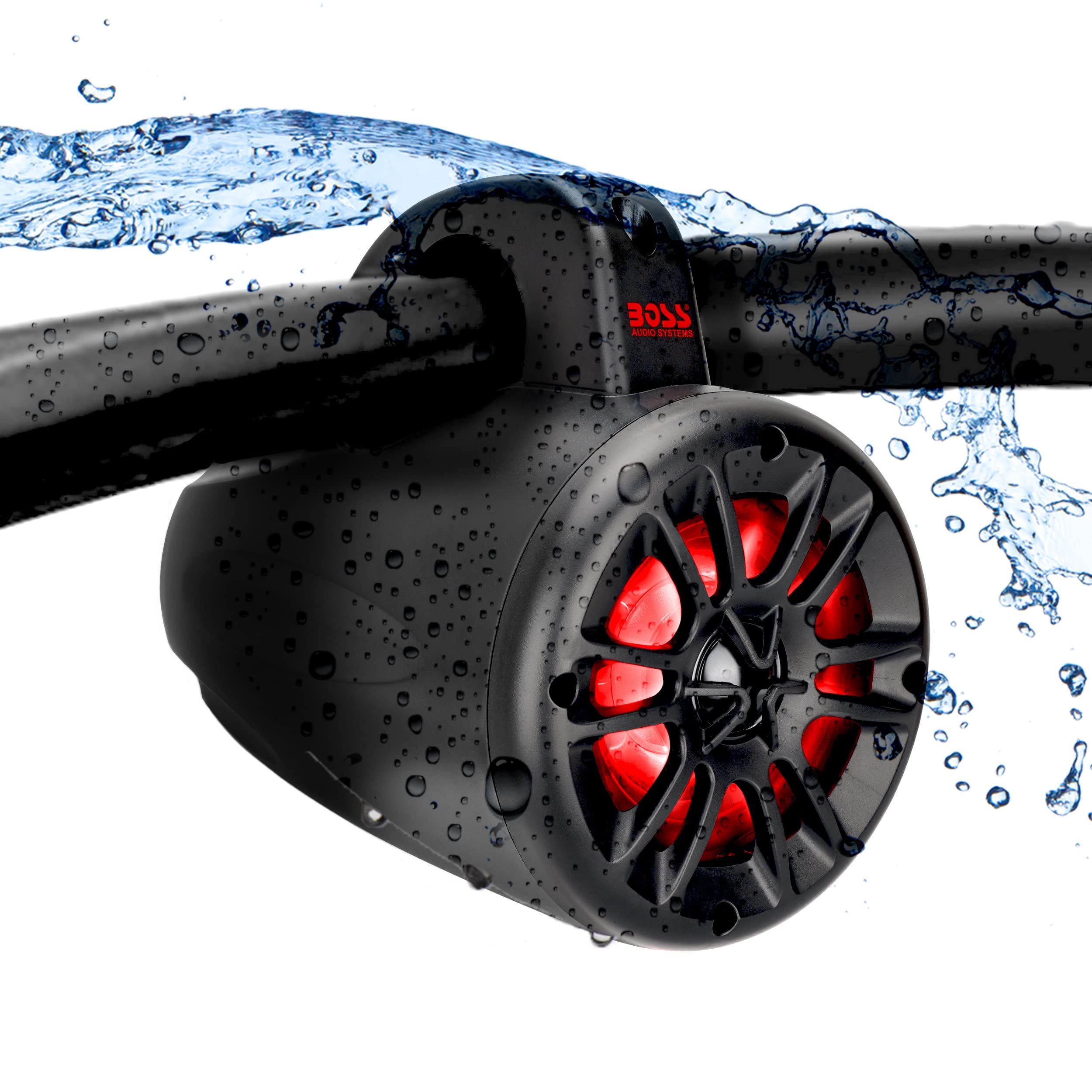 BOSS Audio MRWT40RGB 4 Inch Marine Wake Tower Speakers - Waterproof IPX5 Rated, 2-Way Full Range Audio with Multicolor LED Lights (Pair) - Perfect for Boats, Jet Skis & Outdoor Water Sports