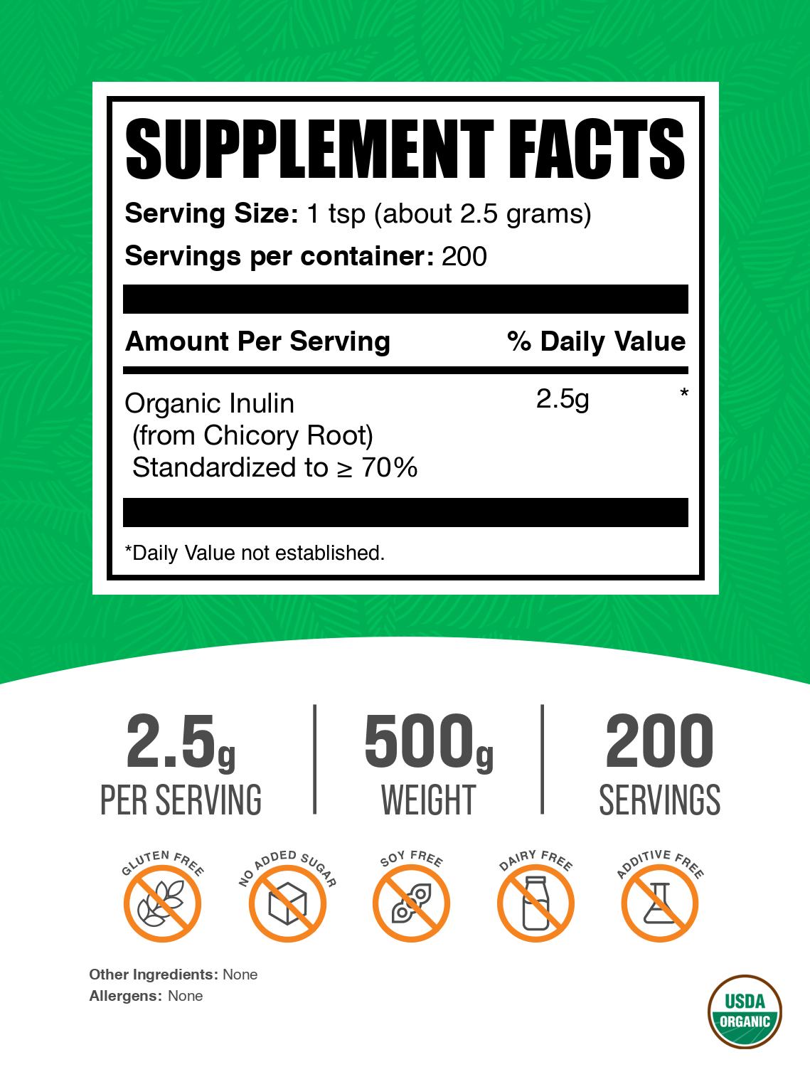 Organic Inulin Powder - Premium Prebiotic Fiber Supplement for Gut Health & Digestion - Ideal for Smoothies, Baking, and Keto-Friendly Recipes